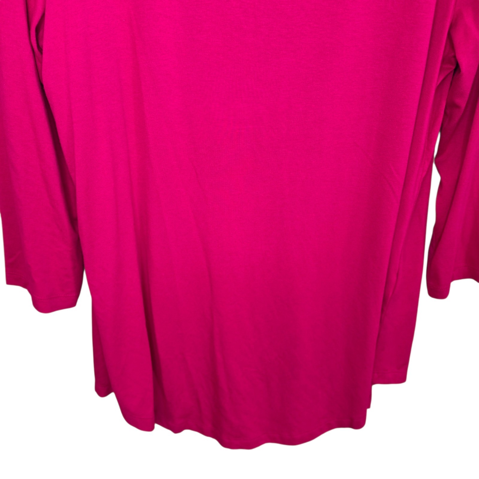 JM Collection Top Womens Medium Fuchsia Scoop Neck 3/4 Sleeve Tee Casual Stretch