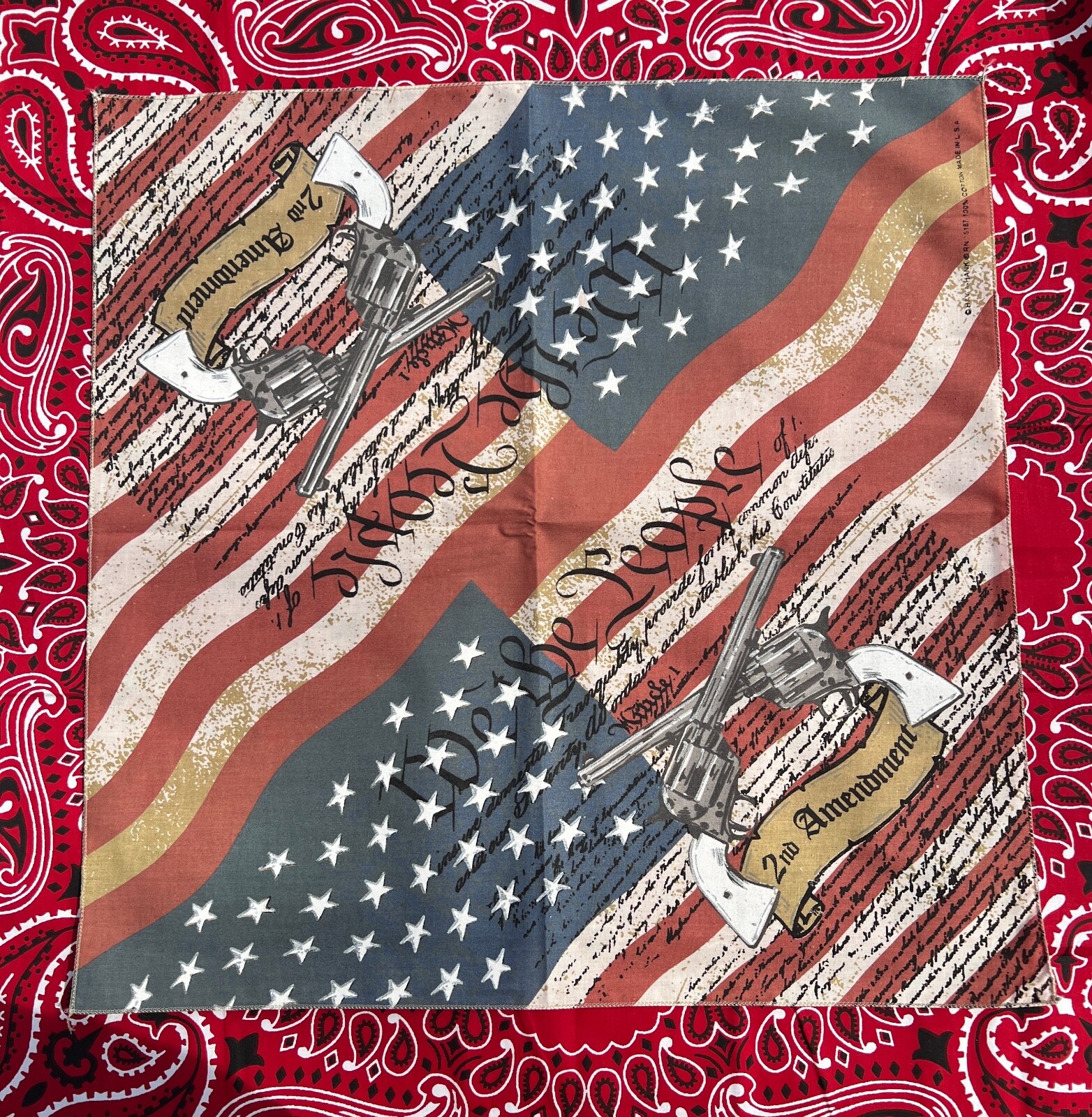 2nd Amendment 22x22in Bandanna USA MADE! Single Side Print 100% Cotton