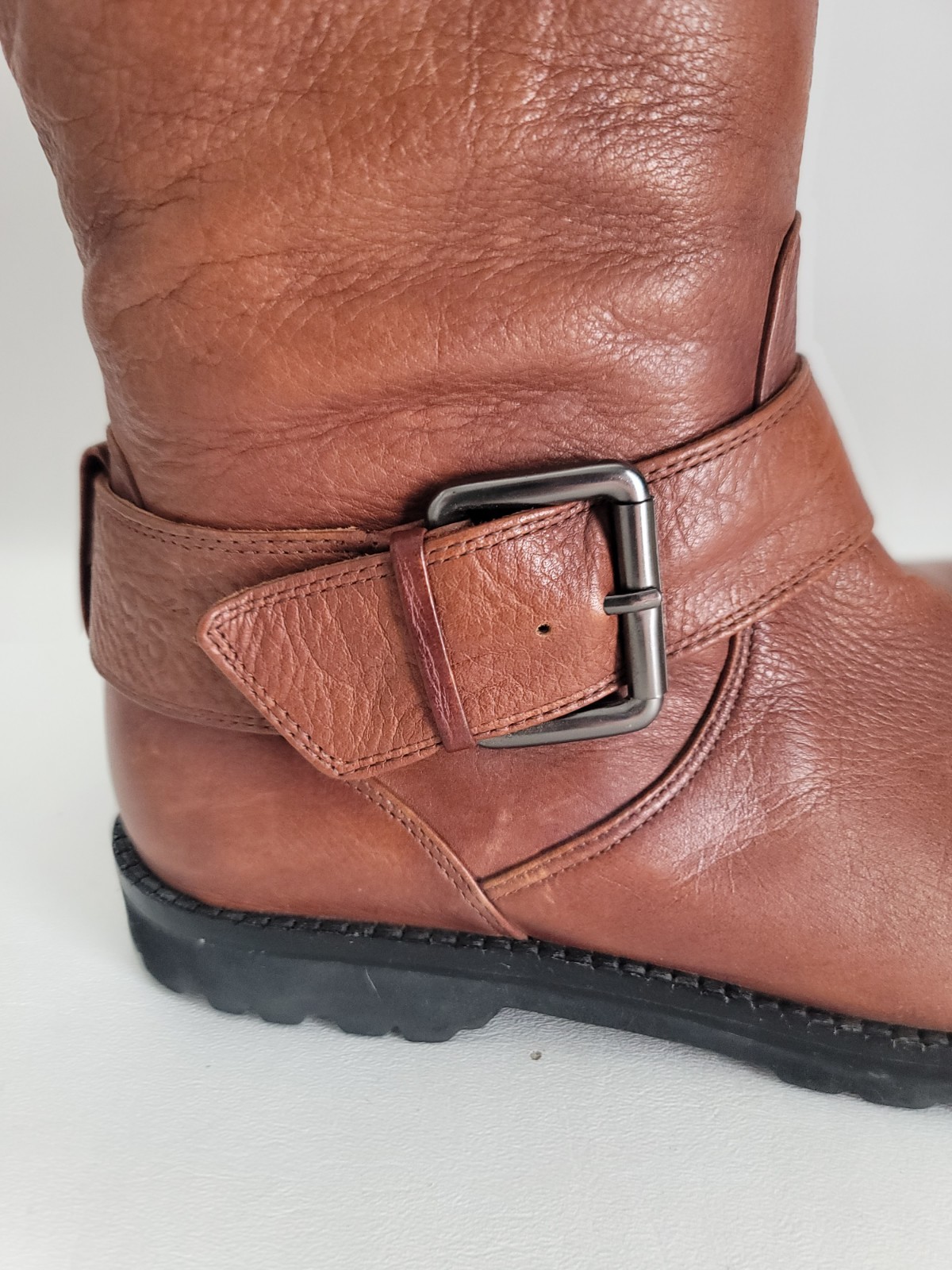 Gentle Souls Brown Camden Moto Double Buckled Up Pebbled Leather Boots Size 8.5