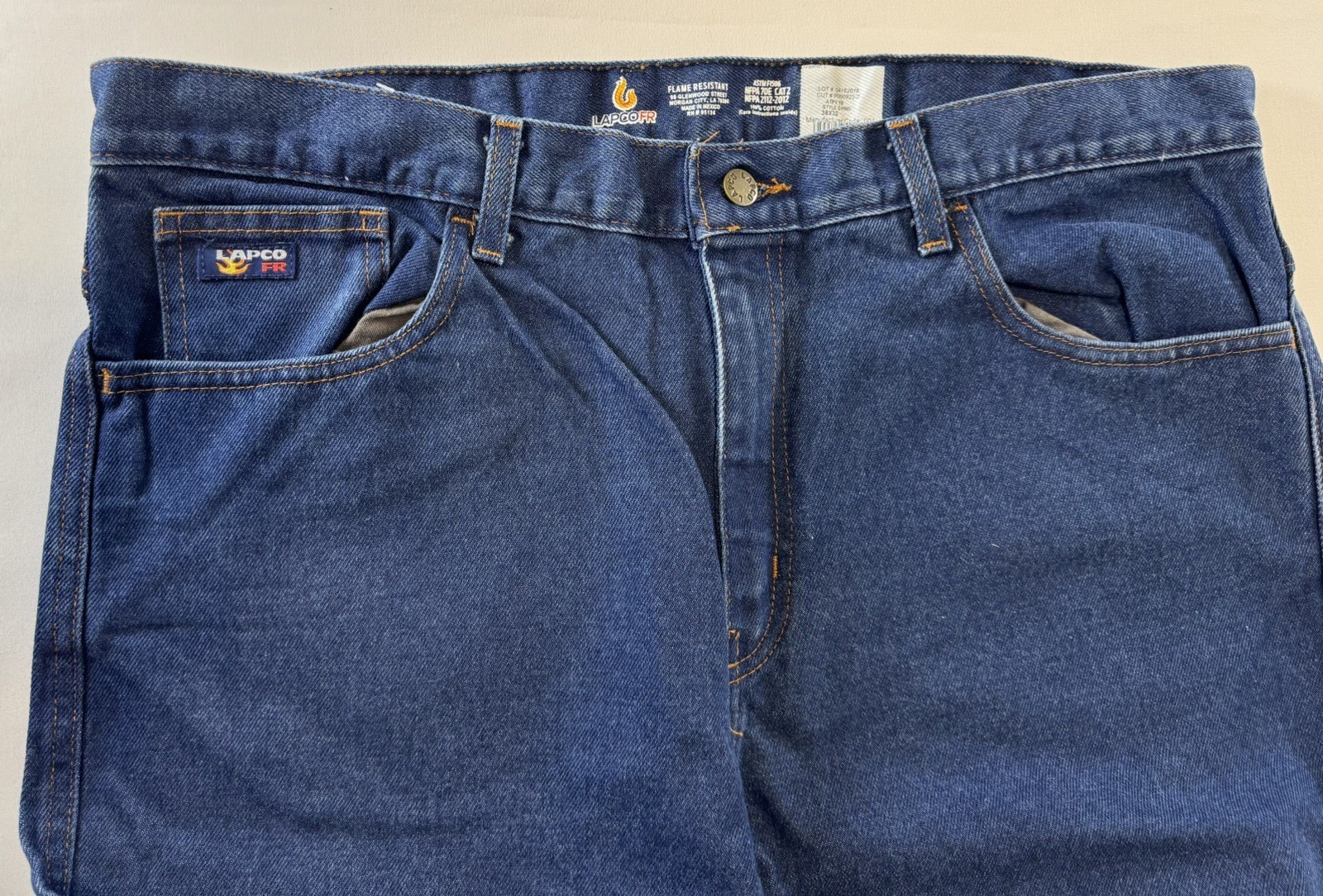 Lapco FR Flame Resistant Modern Workwear Blue Jeans Dark Wash Size 38×32, NWT