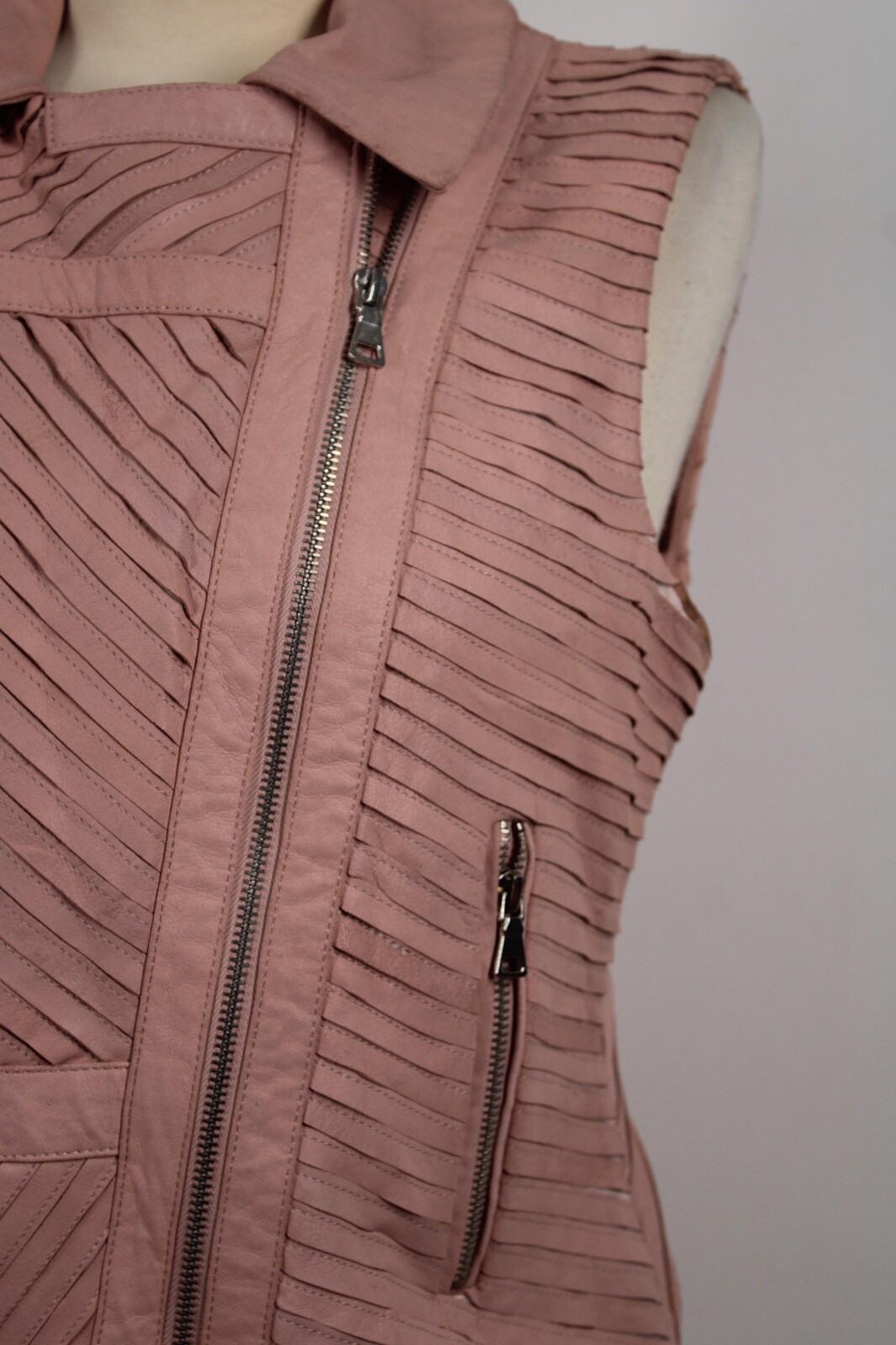 NWT My Tribe L Pink Leather Asymmetrical Zip Moto Vest