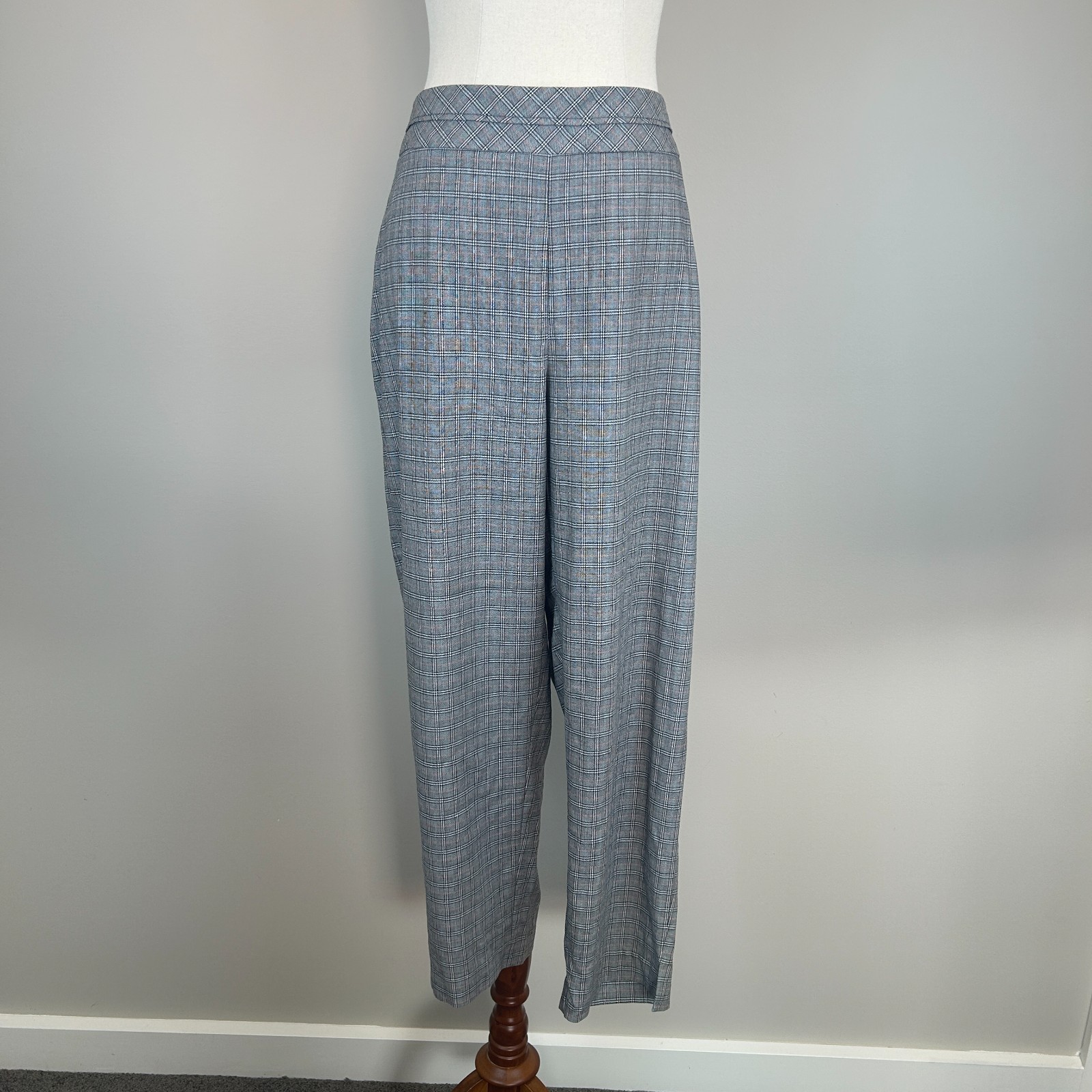 Veronika Maine Pants Women AU 14 Grey Plaid Check Cropped Tailored Work EUC