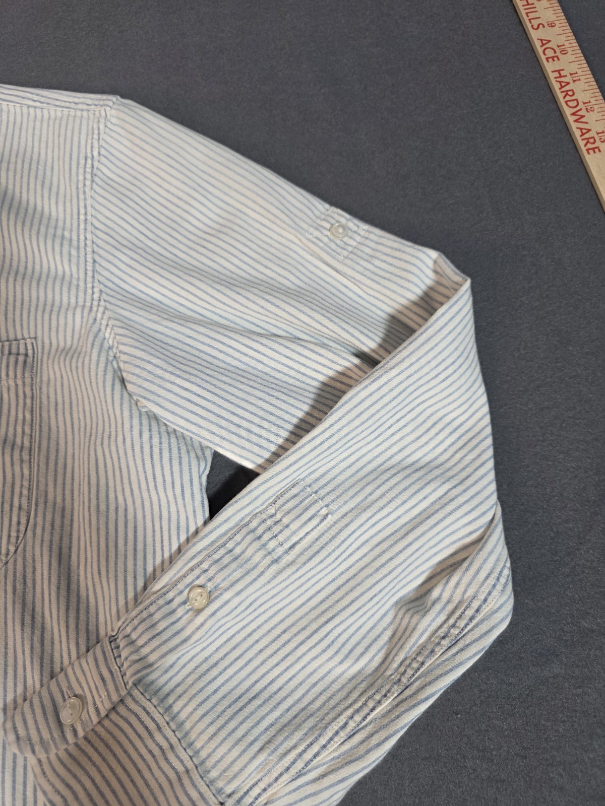 Ralph Lauren Jean Co. LRL Button Up Long Sleeve Shirt Blue Cream Sripes Large J9