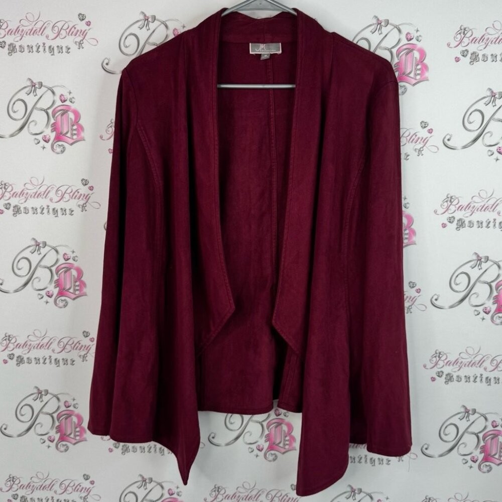 JM Collection cardigan wine 🍷 purple red faux suede Rich Burgundy Cardigan