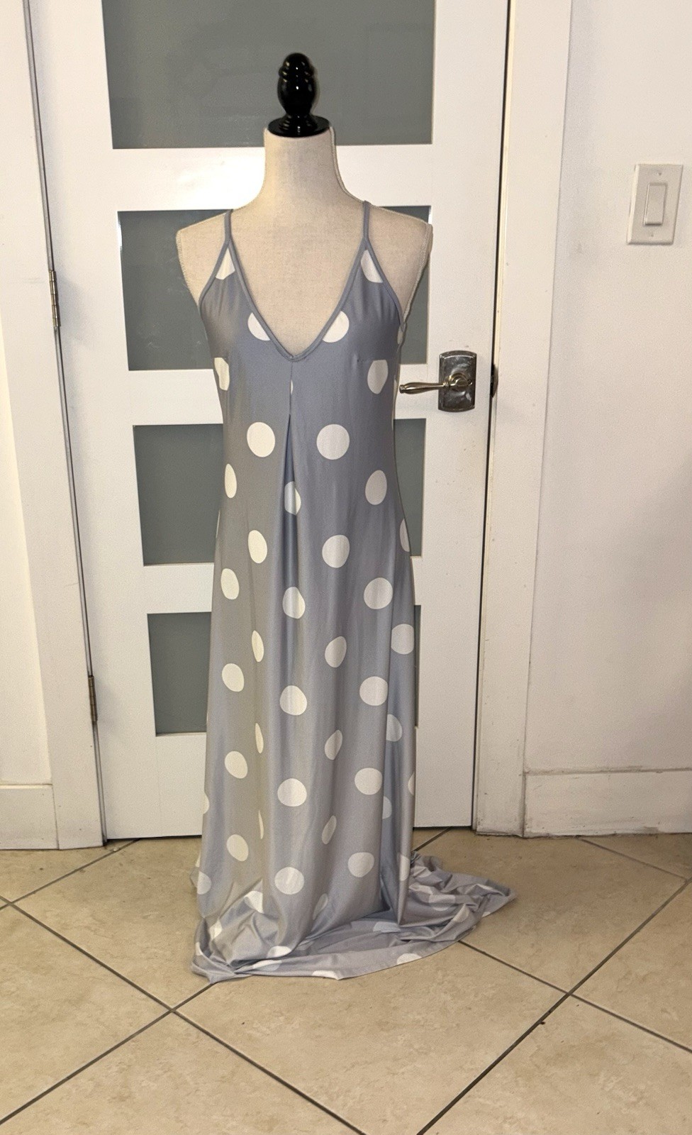 Misslook Women’s Full Slip Polka Dot Gray/White Regular Size M
