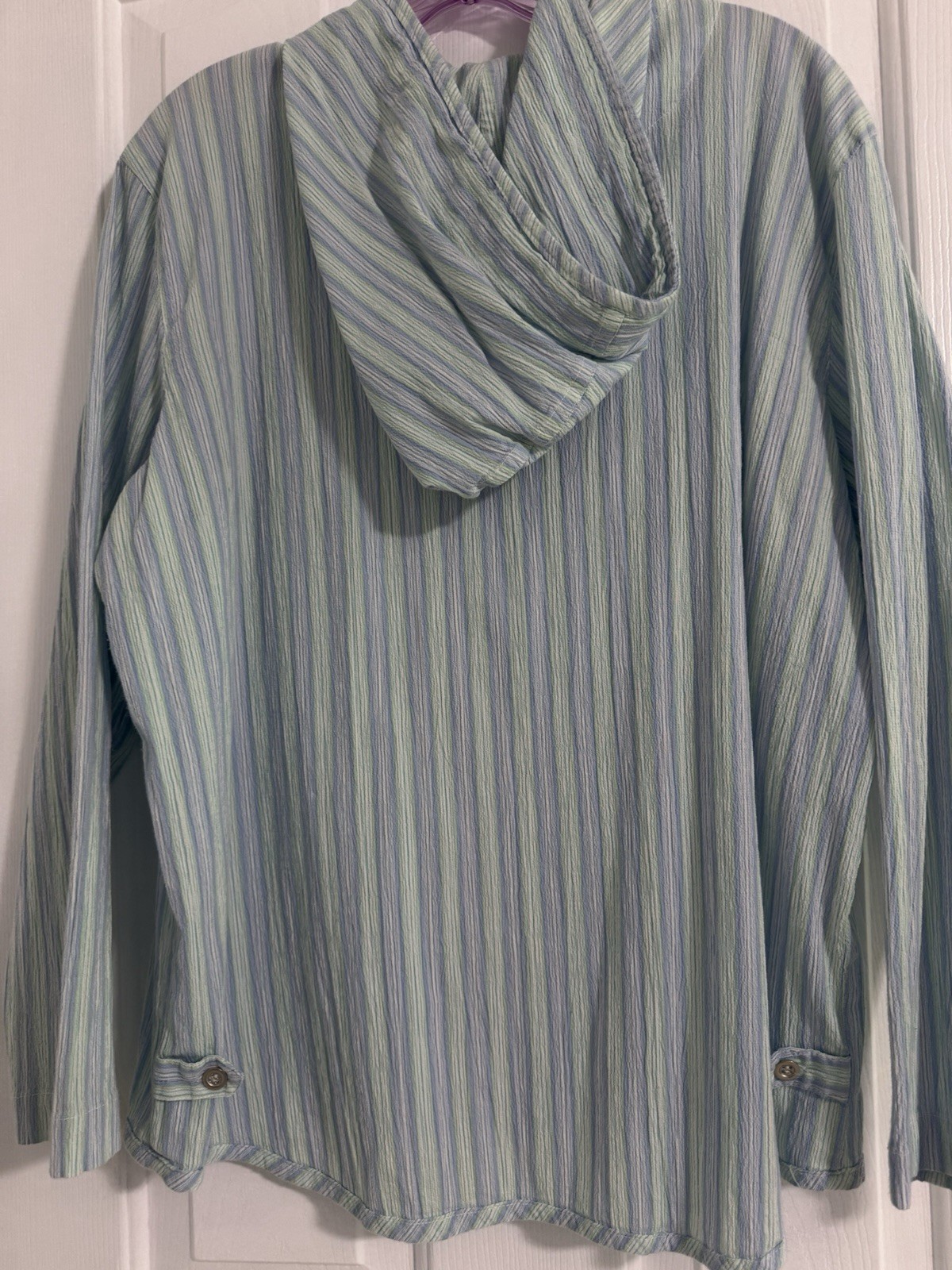 Lalu-B Women’s XL Striped Hooded Zip-Up Hoodie Blue Green White