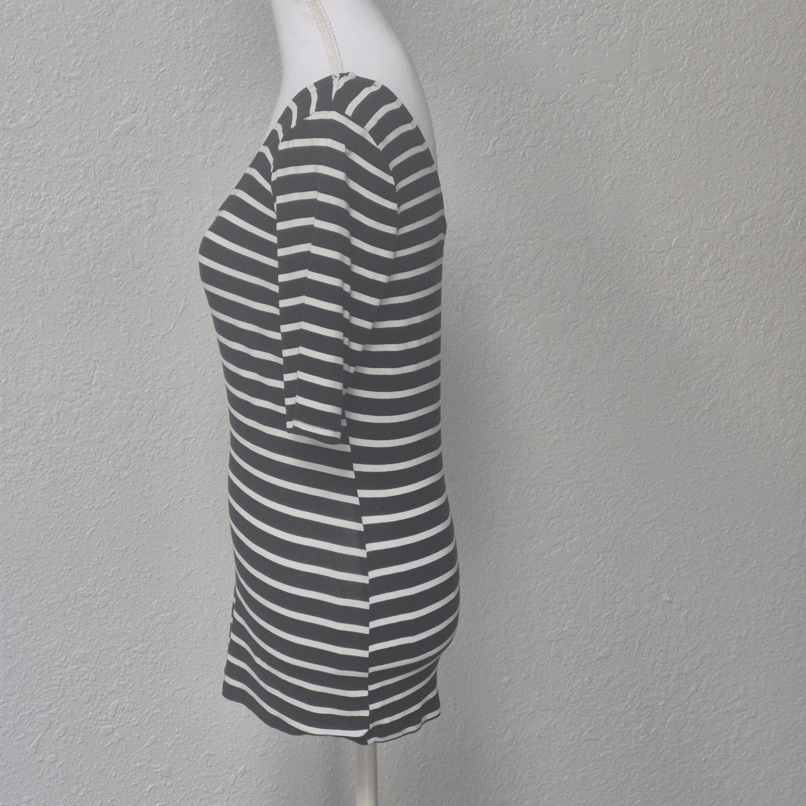 Black White Striped Scoop Neck Top Size L Soft Stretch Parisian Chic Clean Girl