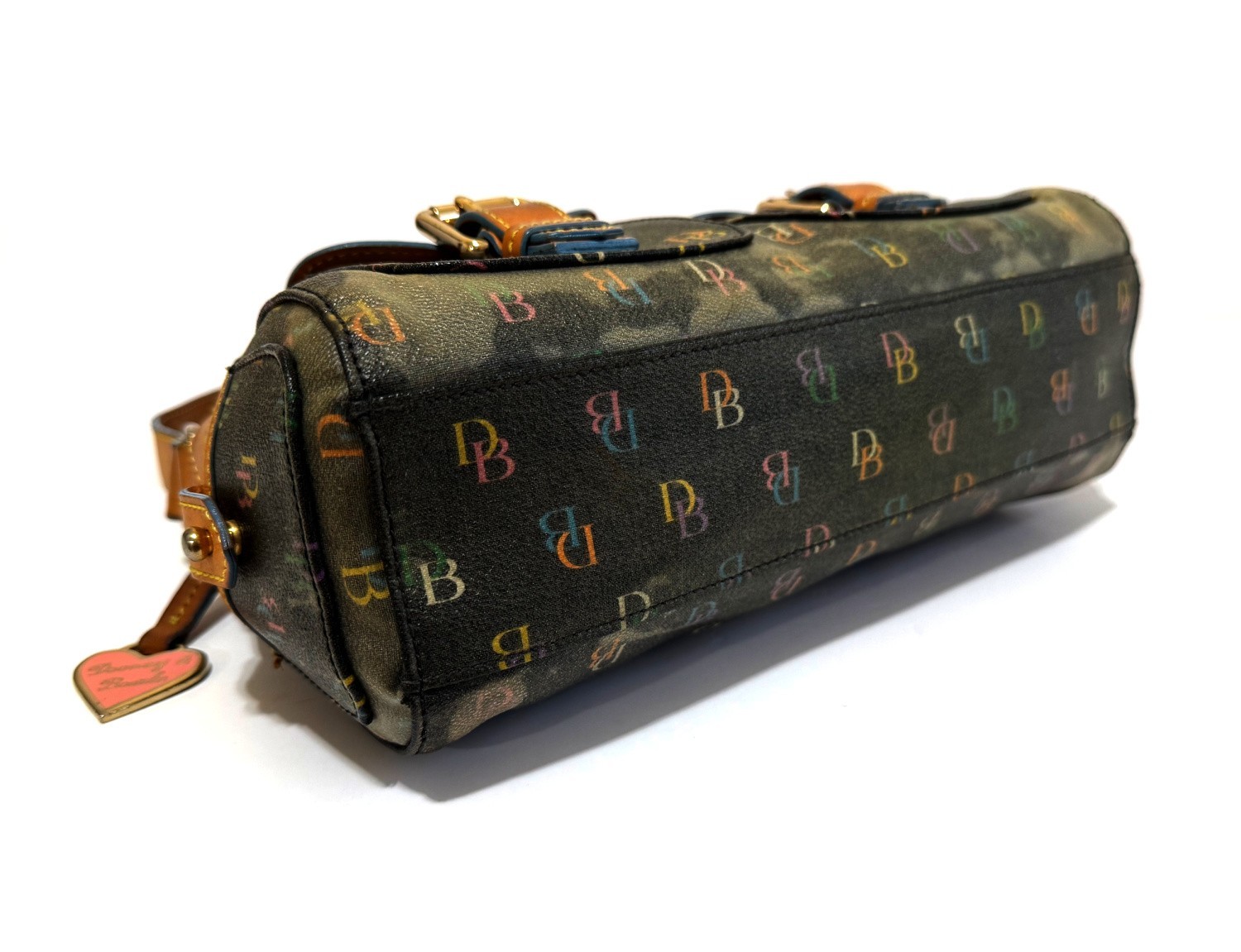 NICE VTG DOONEY & BOURKE Y2K MULTICOLOR DB COATED CANVAS DOUBLE POCKET HANDBAG