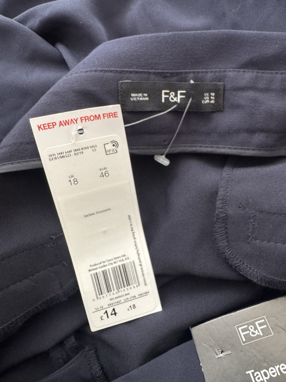 F&F Navy Tapered Smart Trousers UK 18 BNWT