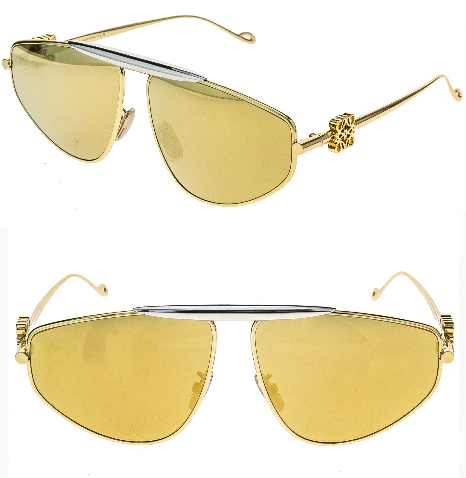 LOEWE LW40116U 40116 Metal 3D ANAGRAM Mask White Gold Mirrored Sunglass 25G