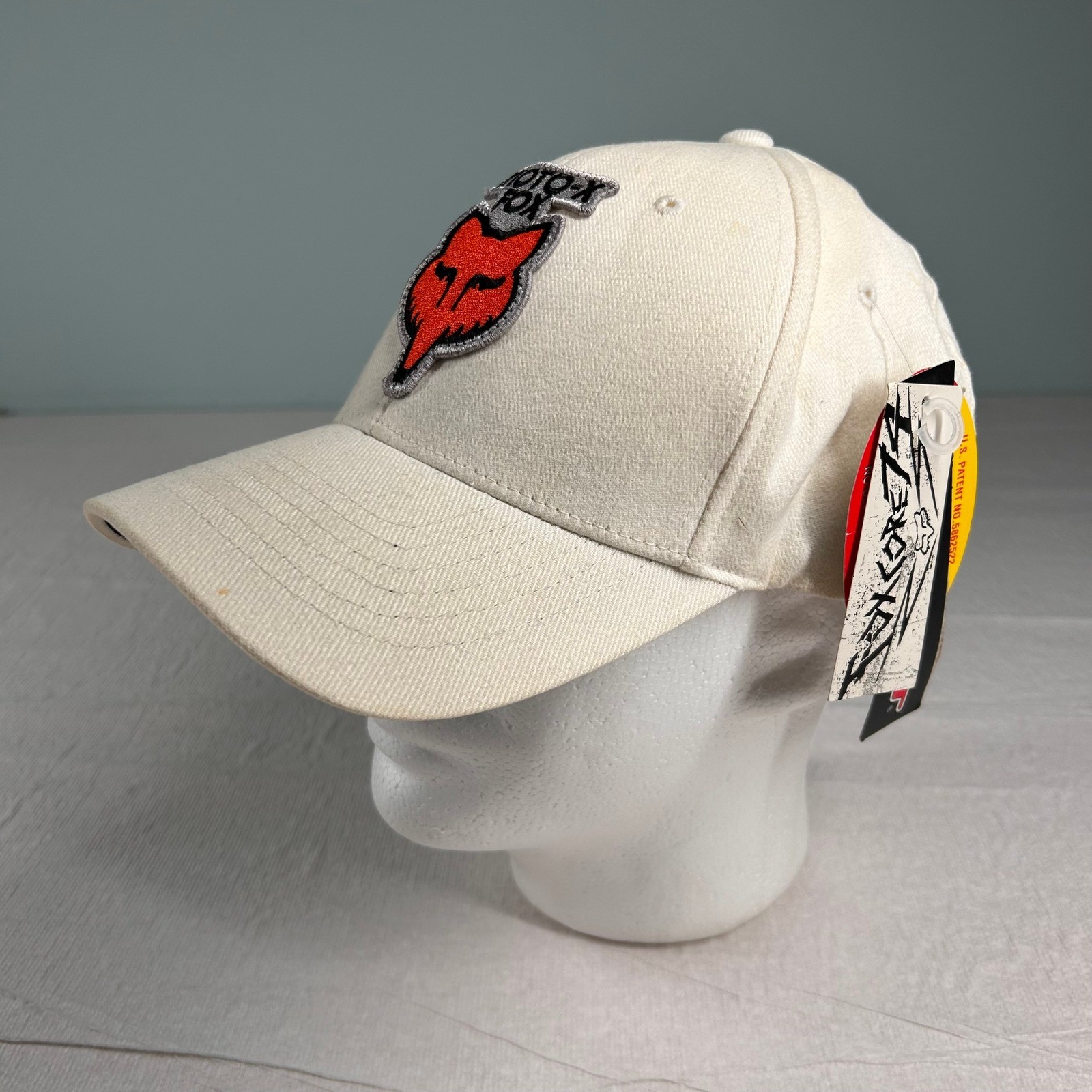 Vintage Fox Racing Hat Moto-X Flexfit Fitted Mens L Cream Motocross Baseball