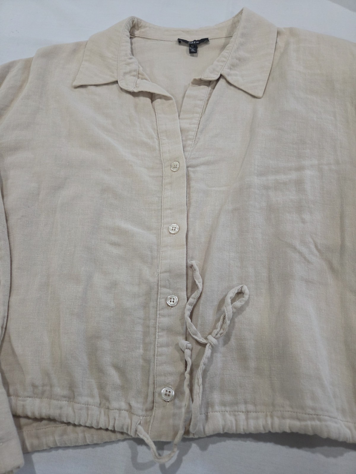 Drew Women’s Beige Split Neck Cotton Gauze Blouse, Size M