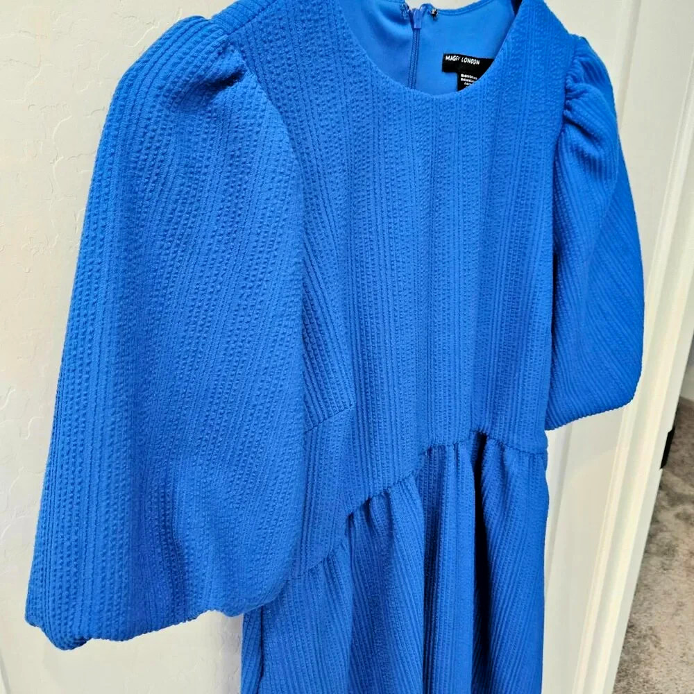 Maggy London Puff Short Sleeve Seersucker Dress w Curved Empire Waist cobalt #4