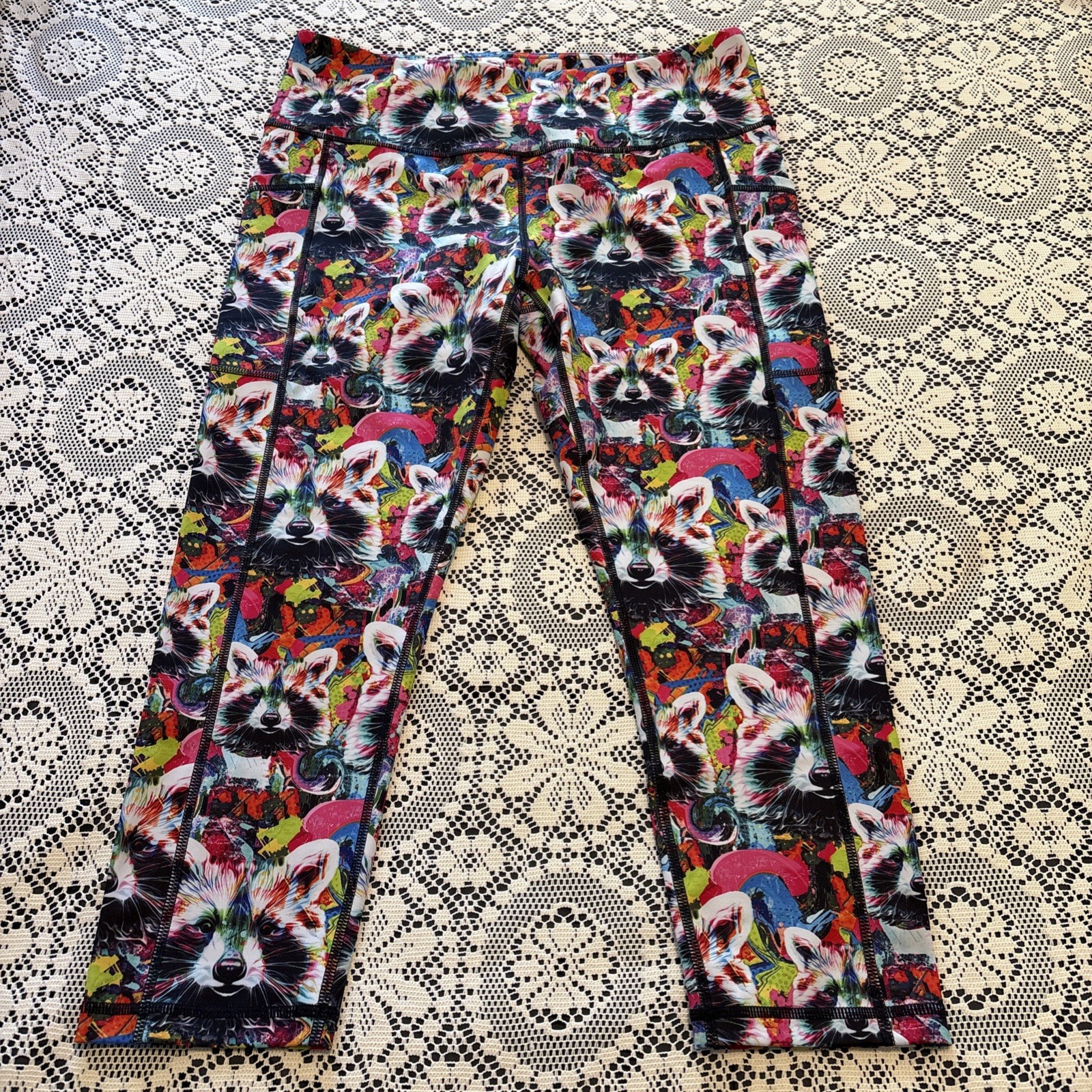 CVG Constantly Varied Gear TRASH PANDA-MONIUM LEGGINGS Women’s Large Raccoon