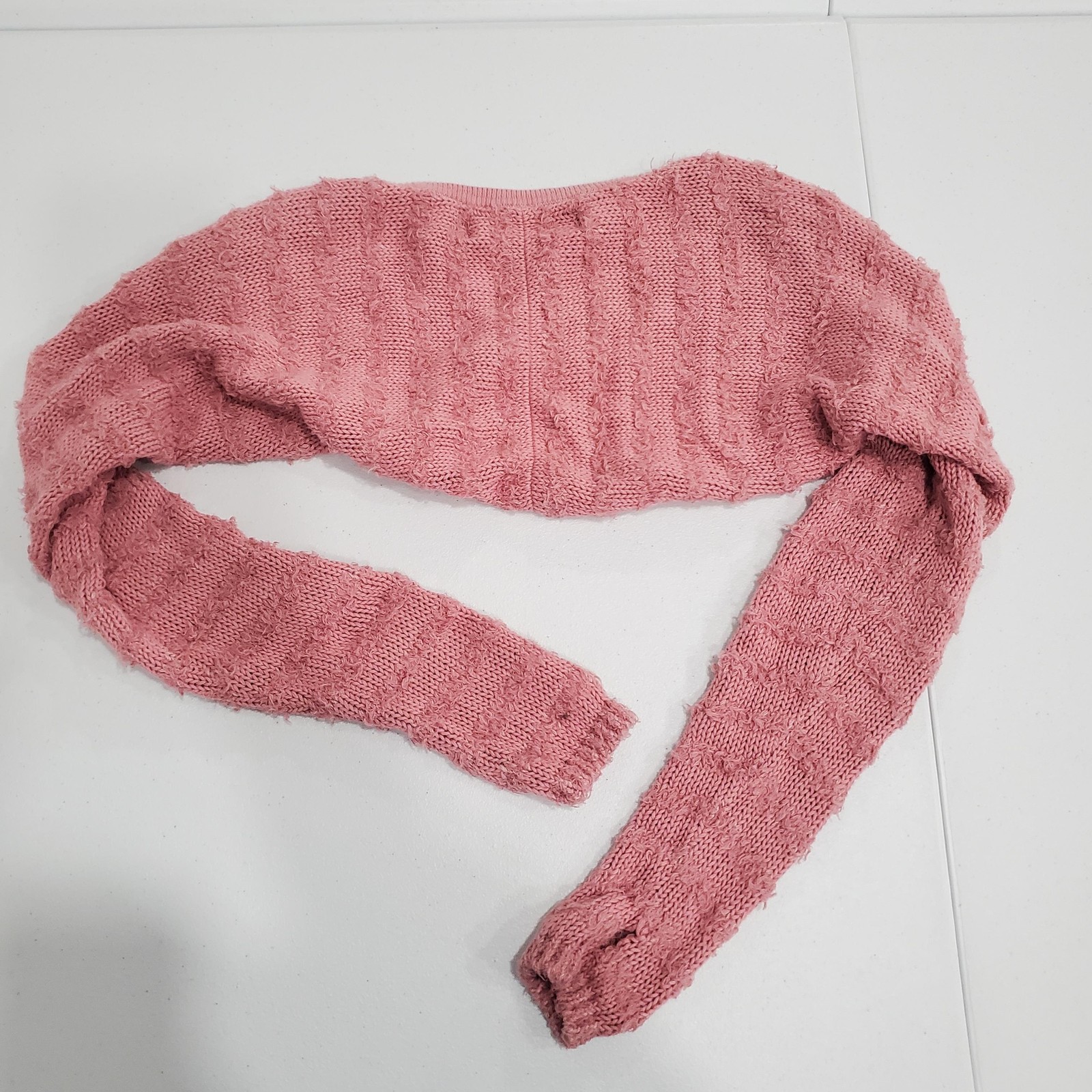 FP Beach Sweater Shrug Womens XS/S Pink Open Knit Bolero Long Sleeve Fairy Y2K