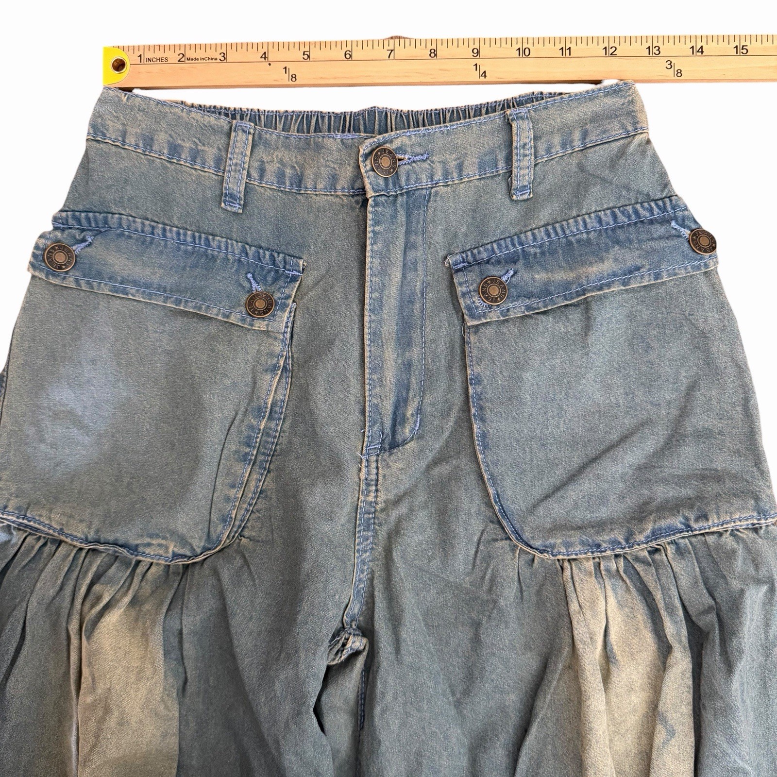 Bohemela Denim Boho Balloon Jeans Sz 26 Bleached Ankle Tie Festival Hippie NIB