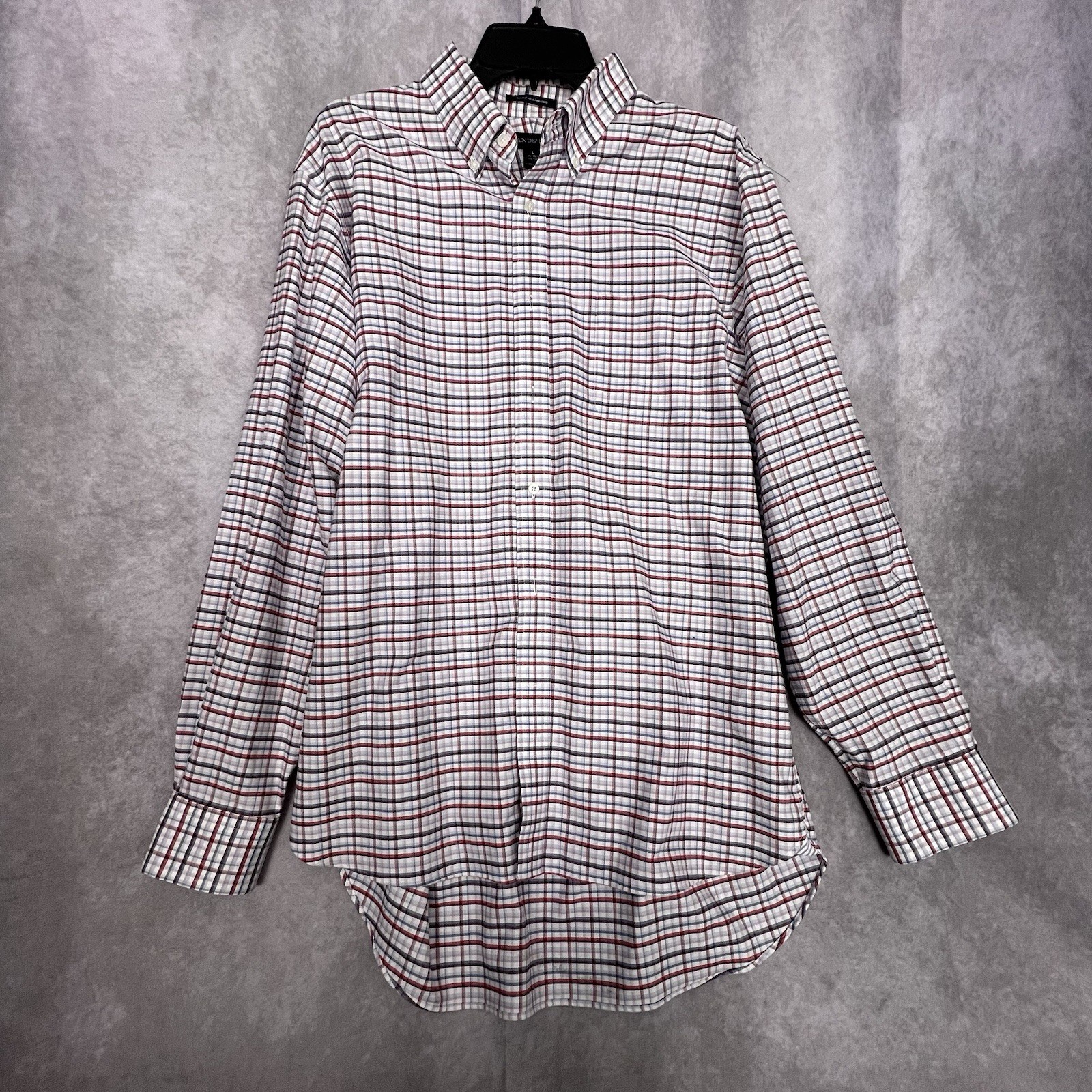 Lands’ End Men’s Shirt XXL Plaid 100% Supima Cotton No-Iron L/S Button Up Casual