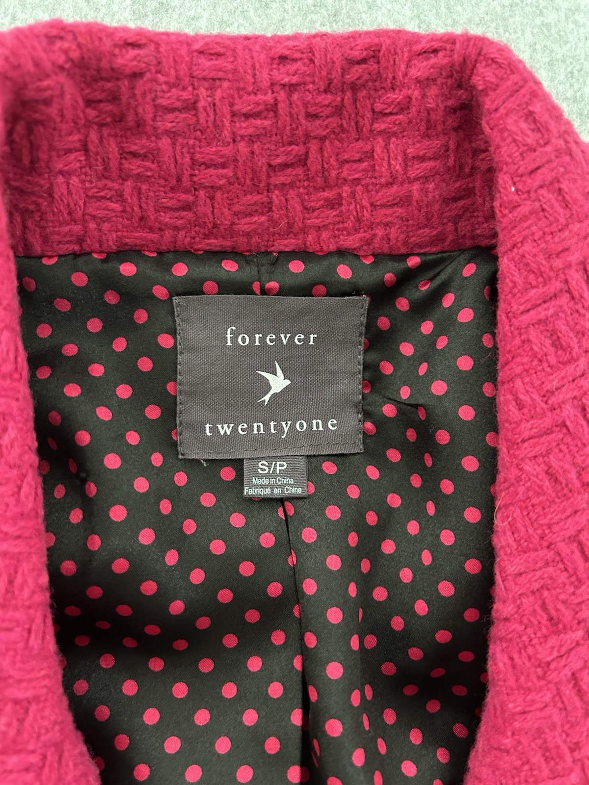 Forever 21 Hot Pink Peacoat Double Breasted Wool Blend Size S/P