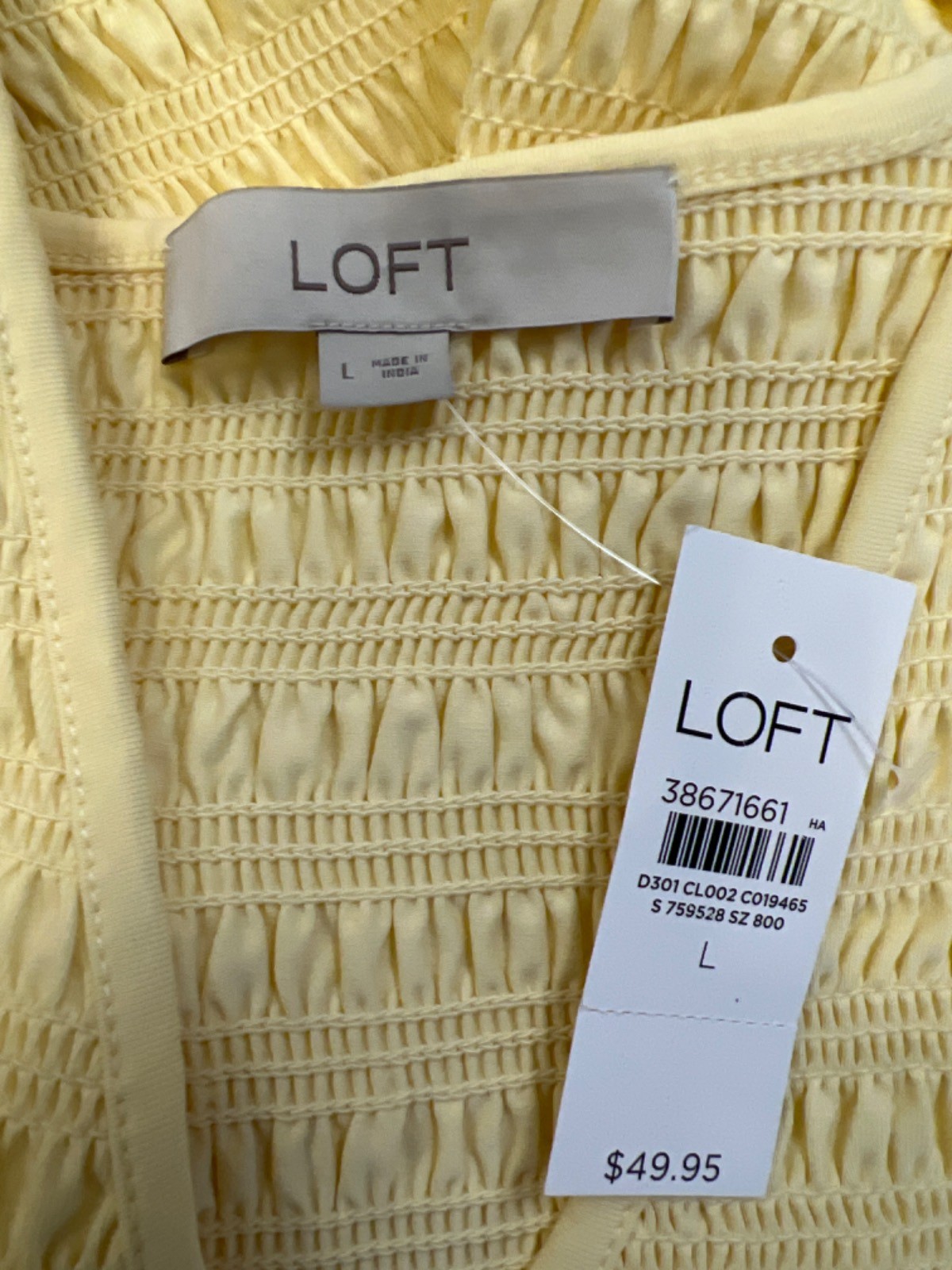 Loft Women’s Yellow Smocked V Neck Ruffle Trim Sleeveless Blouse – L
