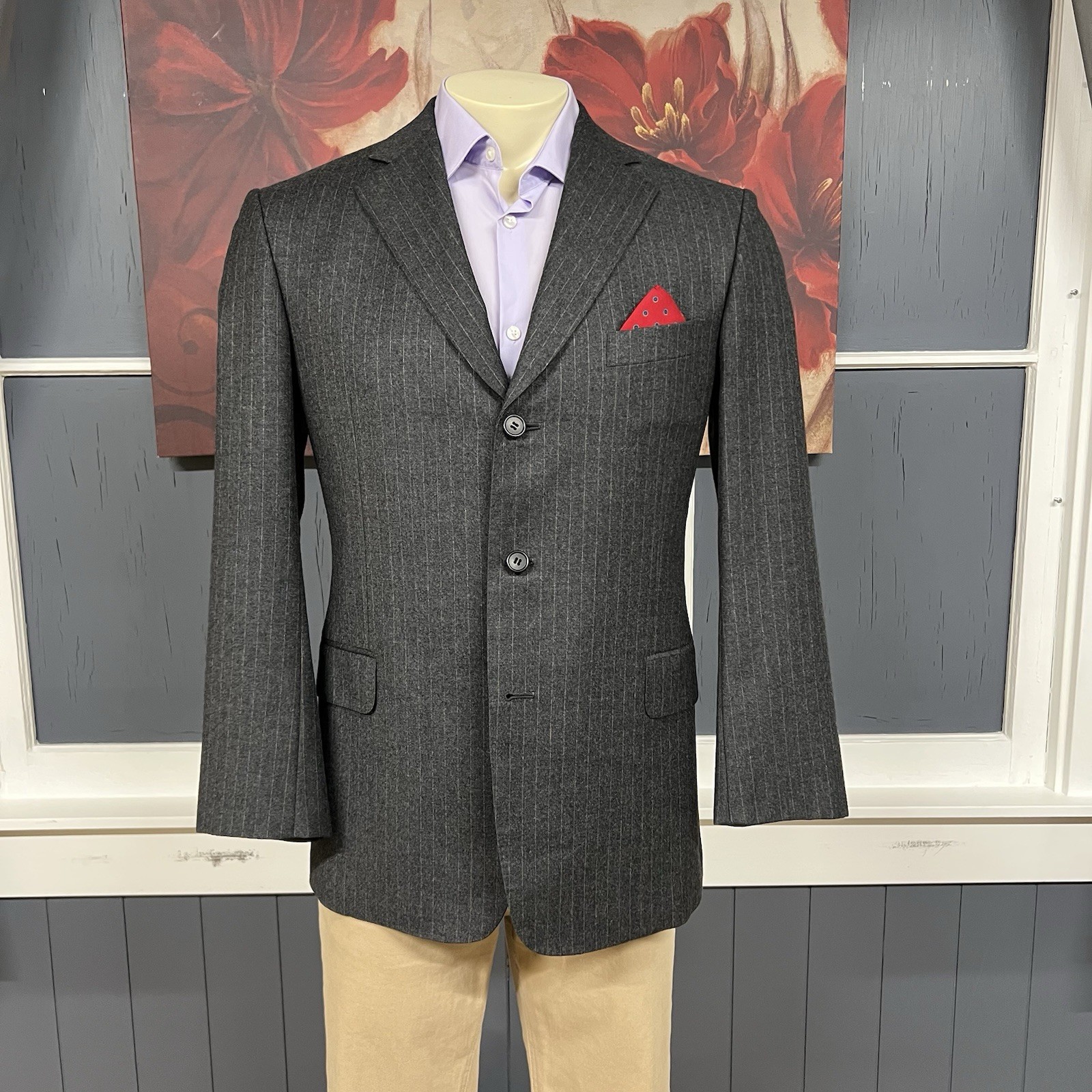 Custom Ermenegildo Zegna Suit 40S Short Cuffed Pleated 32×30 Gray/Orange Flannel