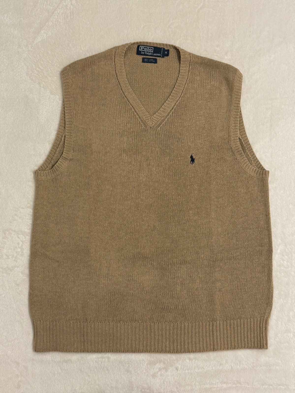 Polo Ralph Lauren | Brown Linen/Cotton Blend V-Neck Sweater Vest Men | Medium