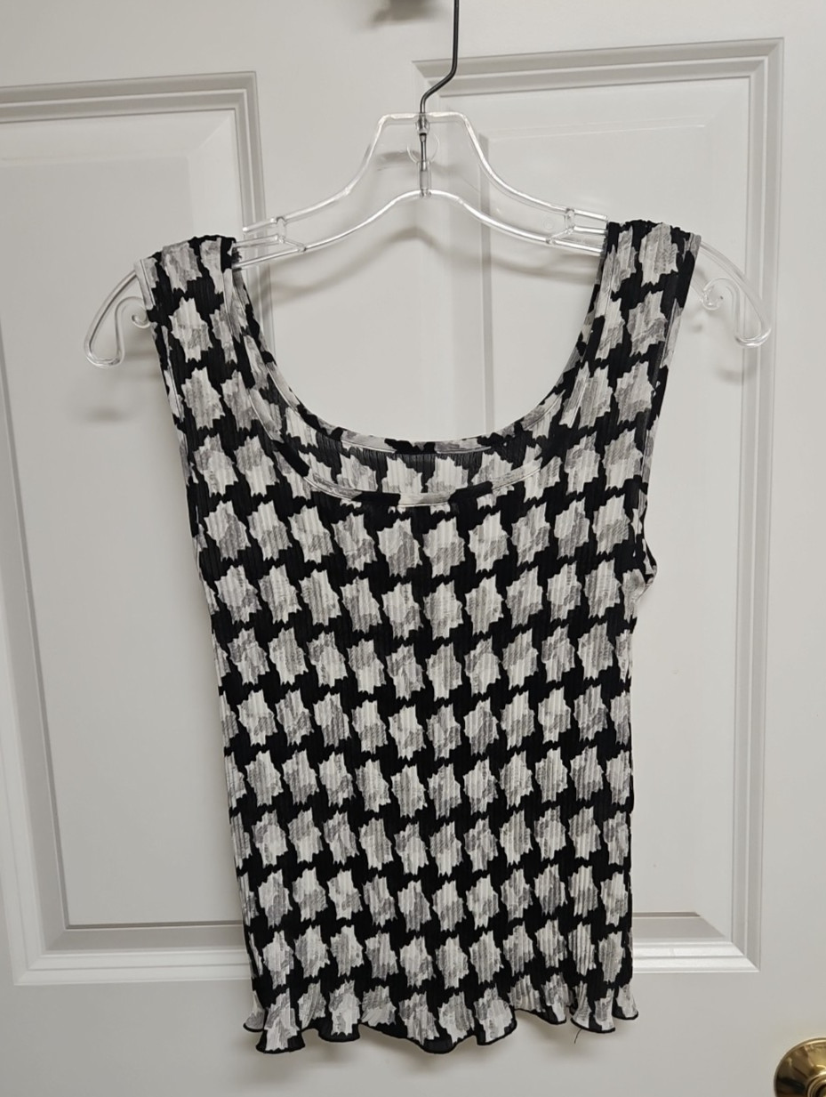 Nicola Black Grey Ruffled Tank Top Small Stretchy, Size Small