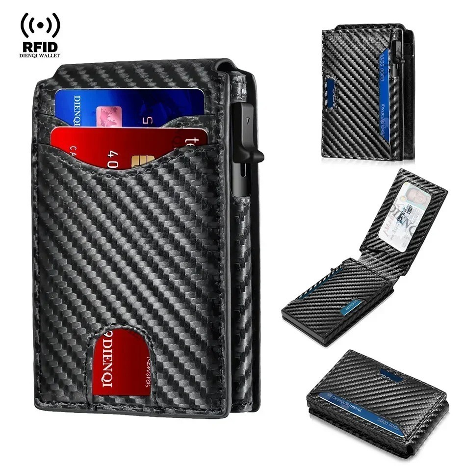 Men Slim Bifold Carbon Fiber Wallet, RFID Blocking, Card/Money Clip, Men Gift US