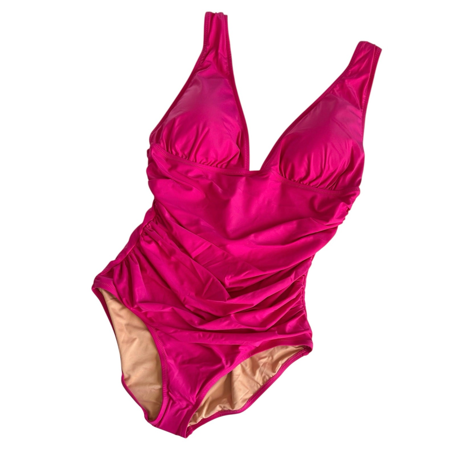 J.Crew Radiant Fuchsia Ruched V-Neck One Piece Swimsuit Women’s Size 14 NWT