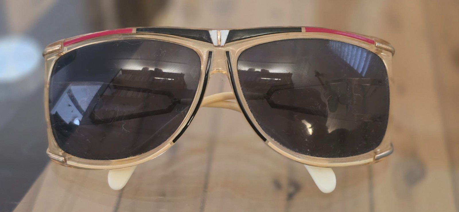 Original Vintage Cazal 866 Col. 646 Clear Gold Red Black Sunglasses 1980s/90s.