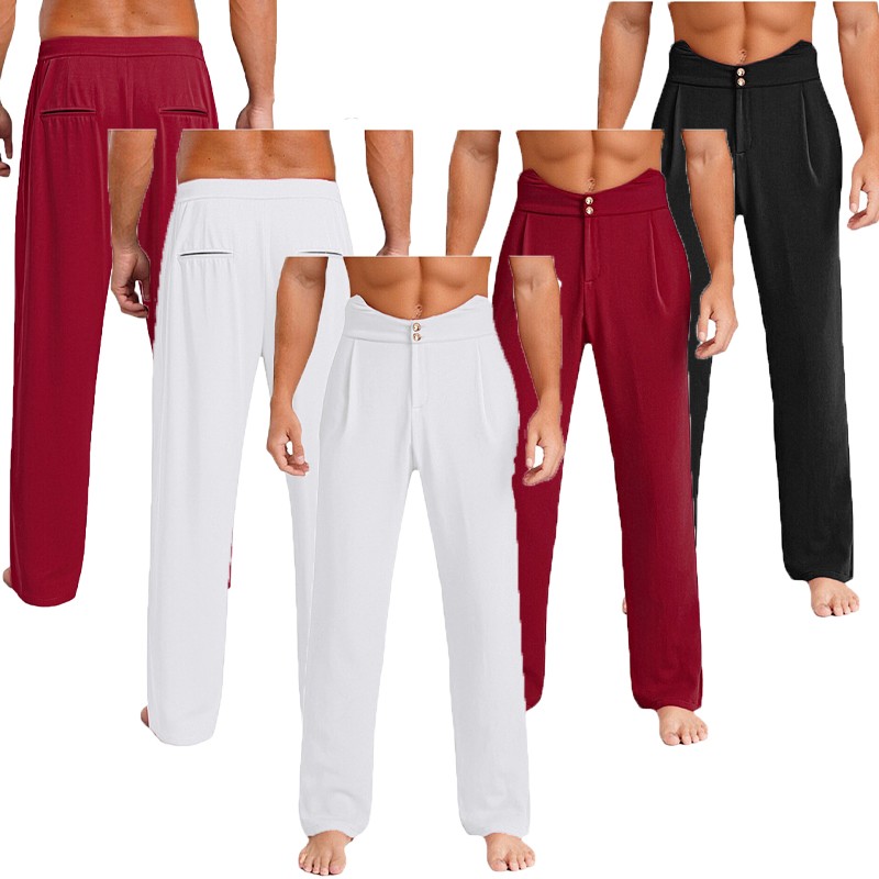 Mens Long Pants Pockets Trousers Tango Dancewear Tassels Back Salsa Latin Band