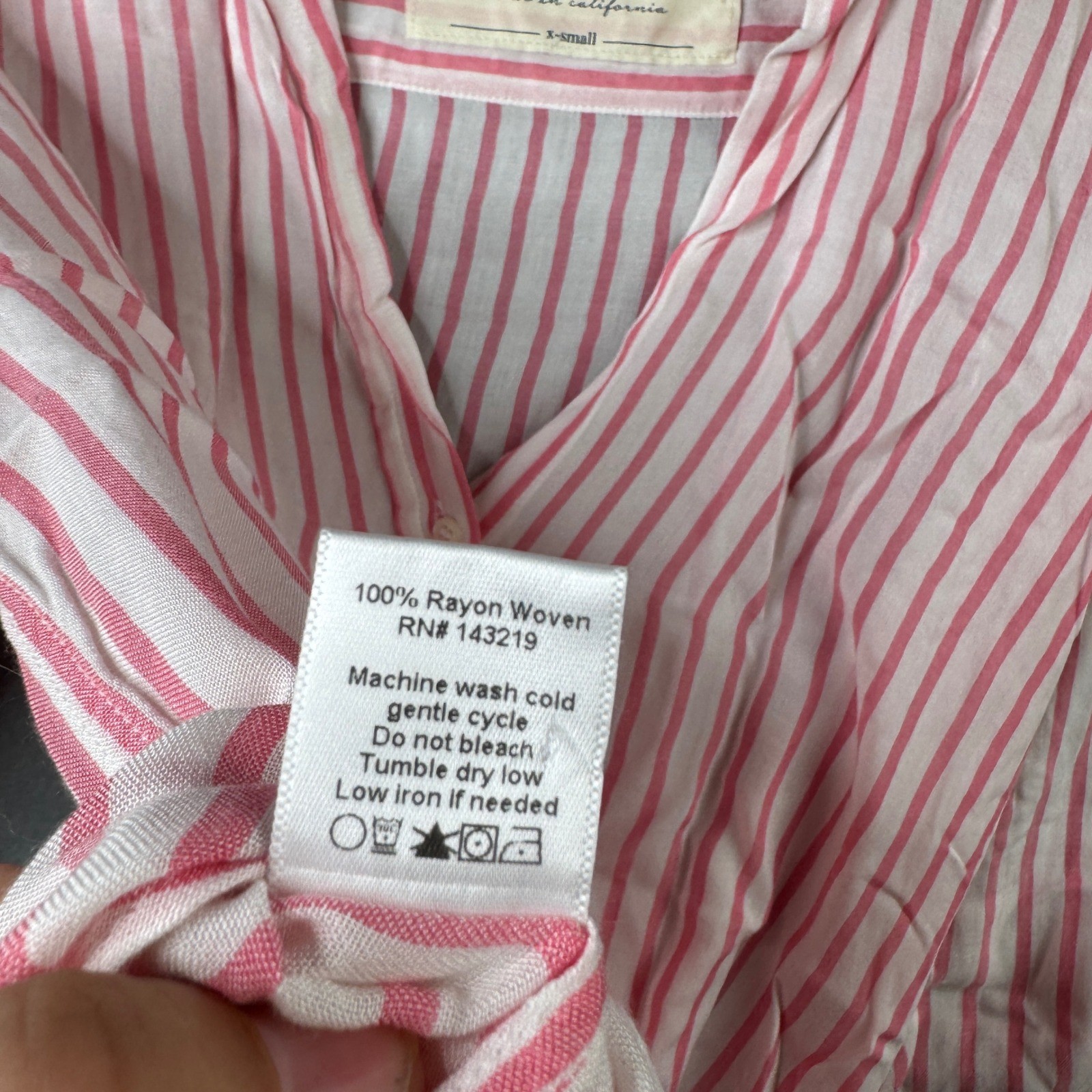 Grant & Grace The St. Tropez Pink White Striped Rayon Button Up Shirt XS Light