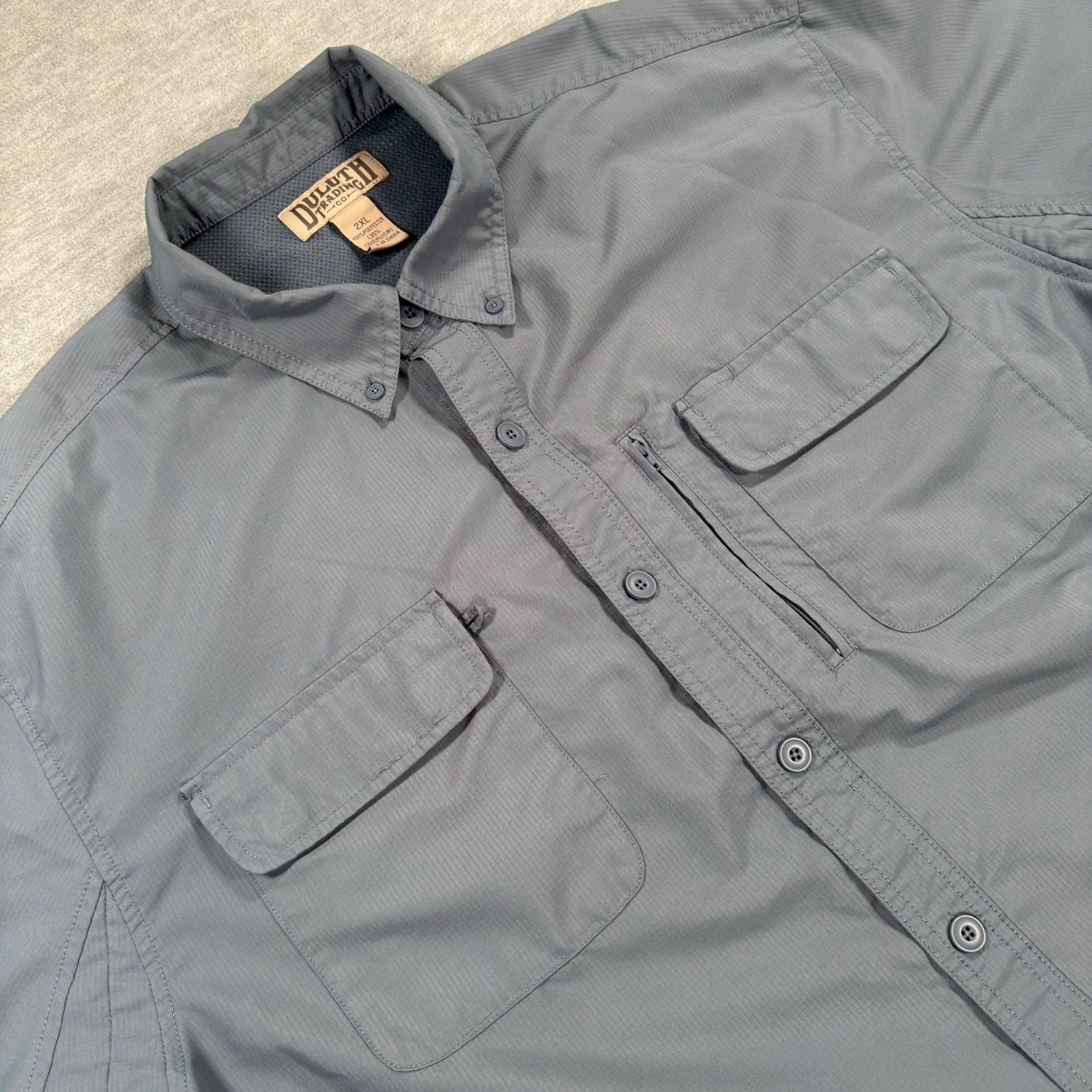 Duluth Trading Co Mens 2XL Gray CoolPlus Short Sleeve Ventilated Fishing Shirt
