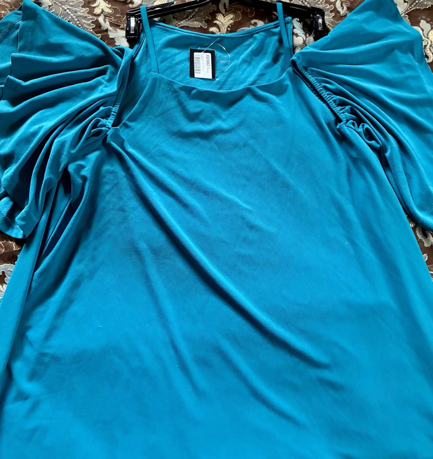 BEBE Blue Solid Cold Shoulder Off Shoulder Flutter Sleeve Blouse Womens XL