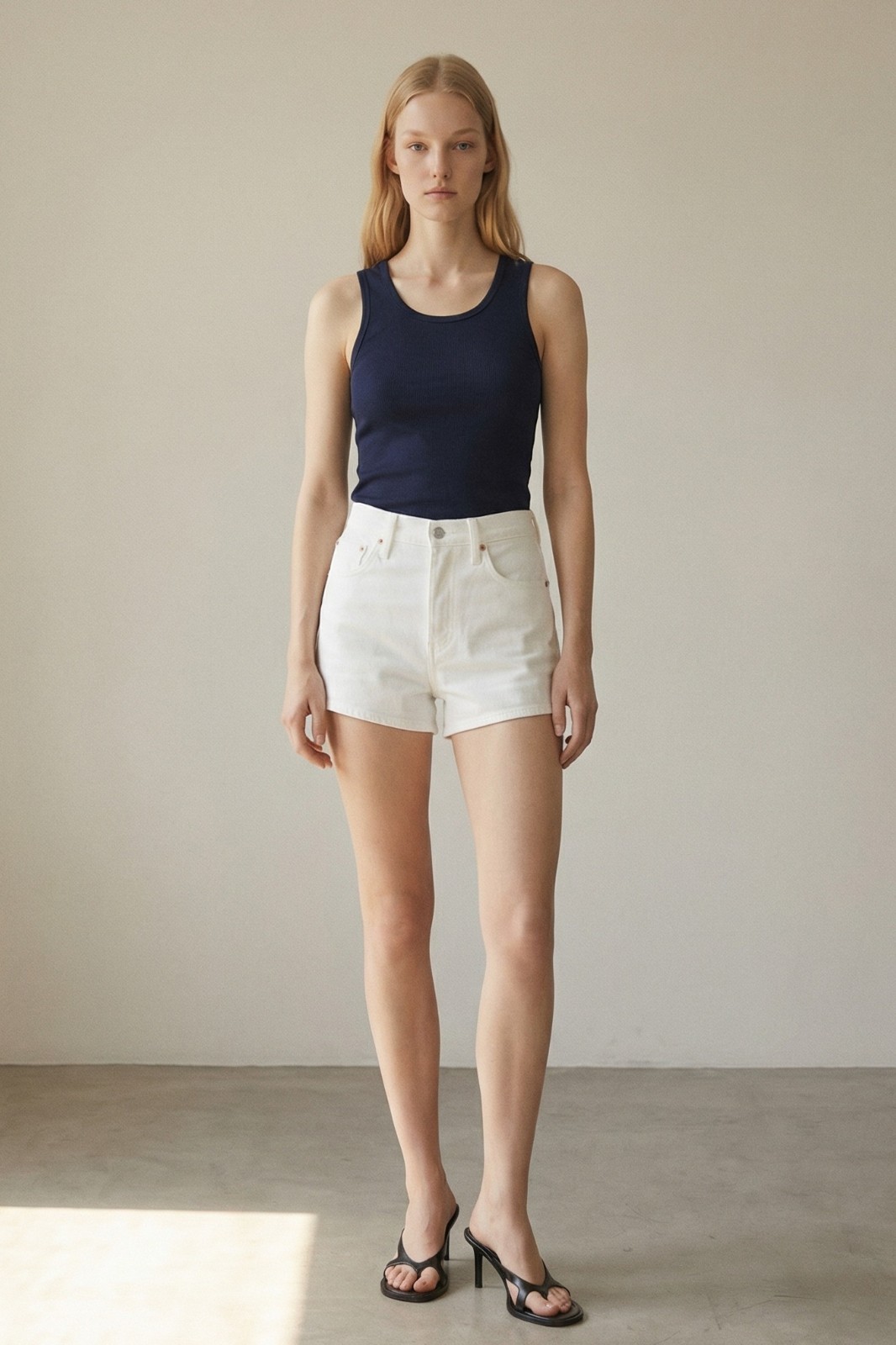 Rib Round High Neck Tank Top