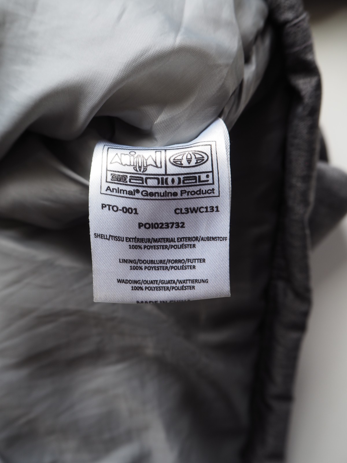 Animal Down Jacket Mens Size M Grey Hooded Insulated Winter
