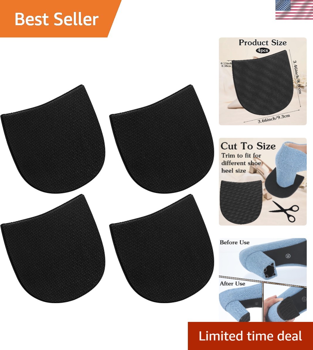 4mm Thick Anti-Slip Rubber Heel Caps for Boot Repair – 4 PCS Black Kit