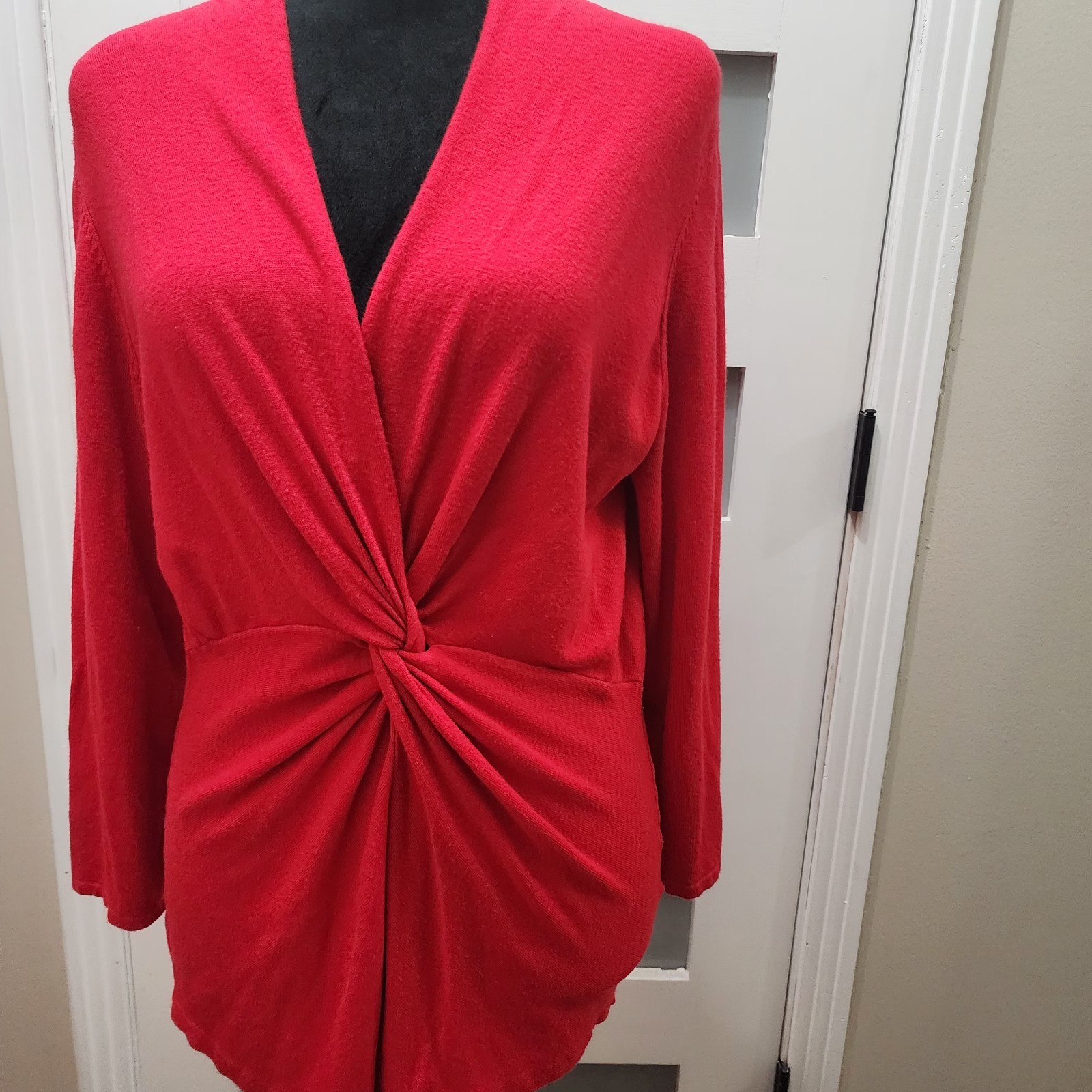 Windridge Red Rayon Nylon Spandex Knit Surplus Knot Top Bracelet Sleeve Sz LG