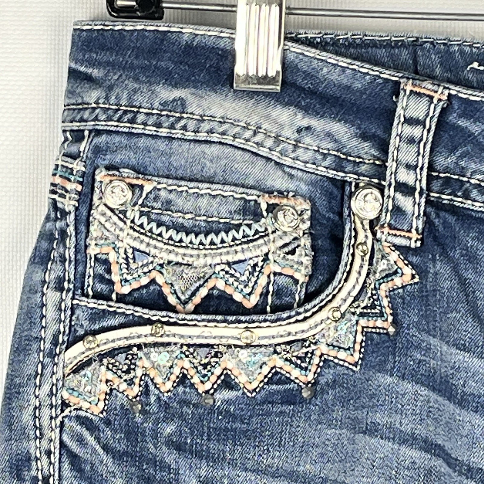 Grace in LA Womens 29 Embellished Jeans Bootcut Dreamcatcher Feathers Rhinestone