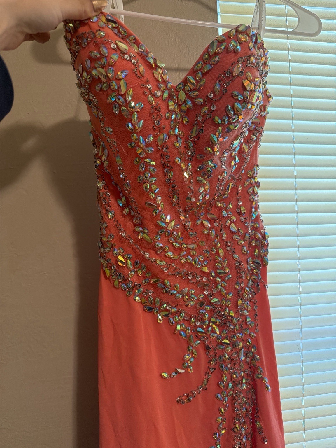 Envious Couture Karishma Creations Prom Dress Size 0 Coral Pink Rhinestone Gown