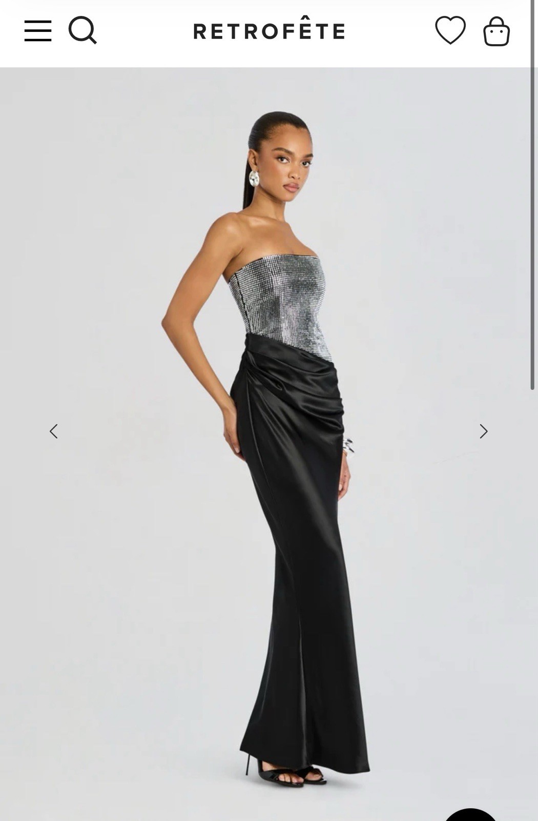 Retrofete Alexandra Strapless Formal Gown Dress Black Small Crystal Embellished