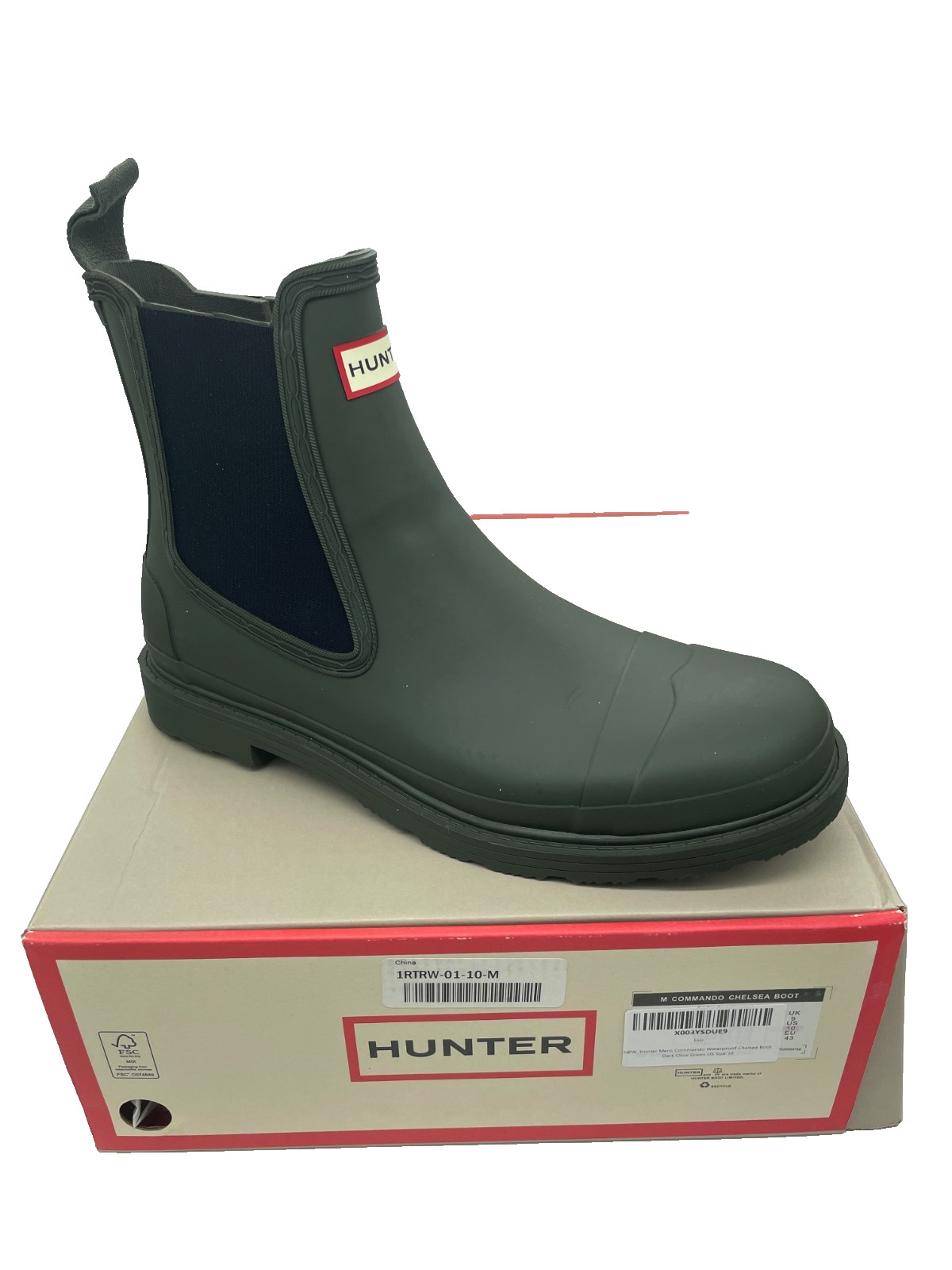 Hunter Men’s Commando Waterproof Chelsea Boot Dark Olive Green Size 10