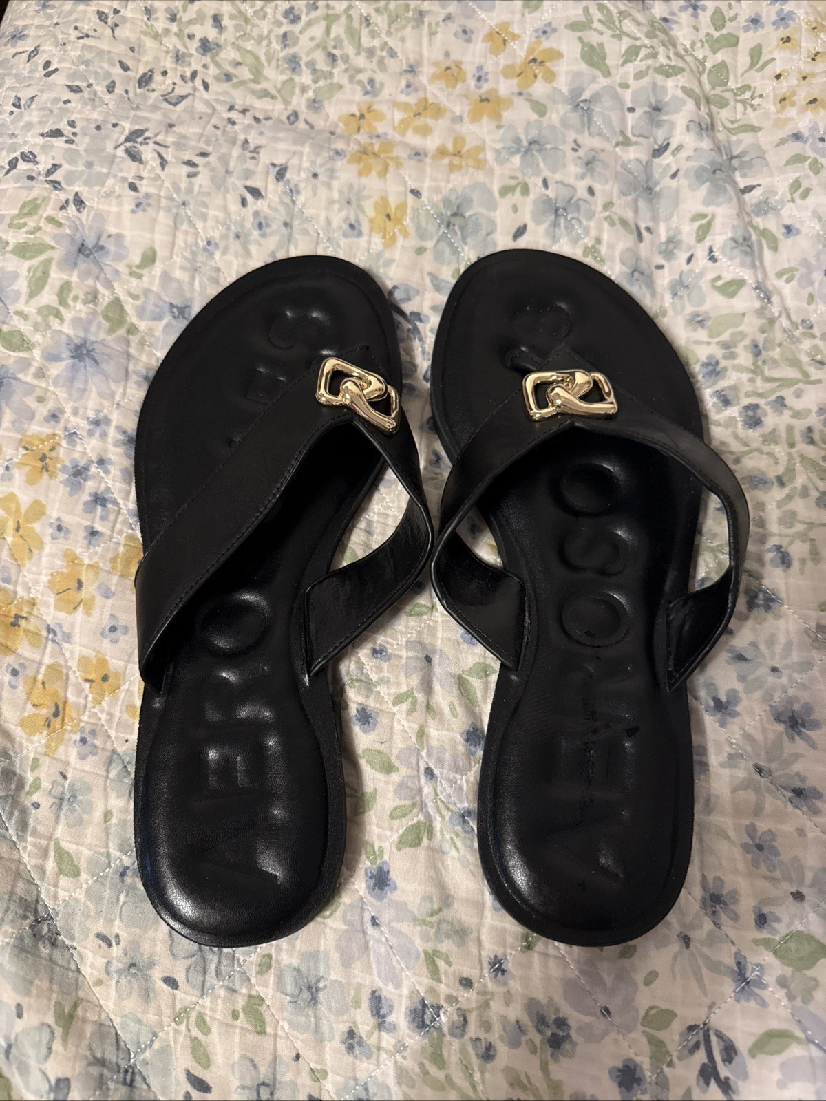 Aerosoles “Gema” Black Leather Women’s Sandal Size 9.5