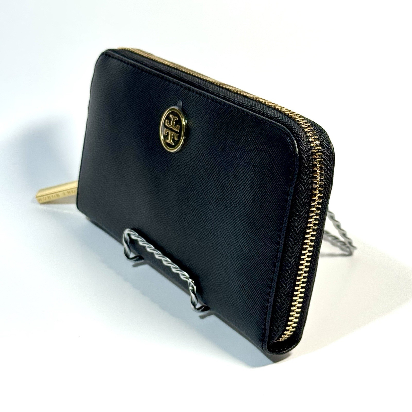 Tory Burch Robinson Small Logo Zip Continental Wallet Black NWT