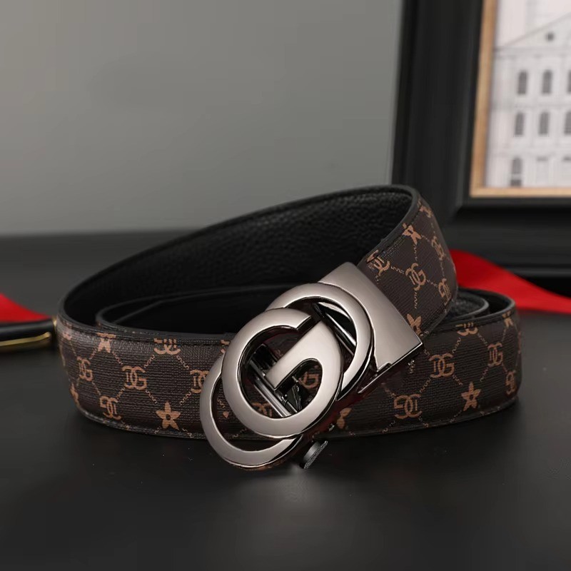 Mens PU Leather Ratchet Belt Automatic Buckle Adjustable Casual Waist Belt