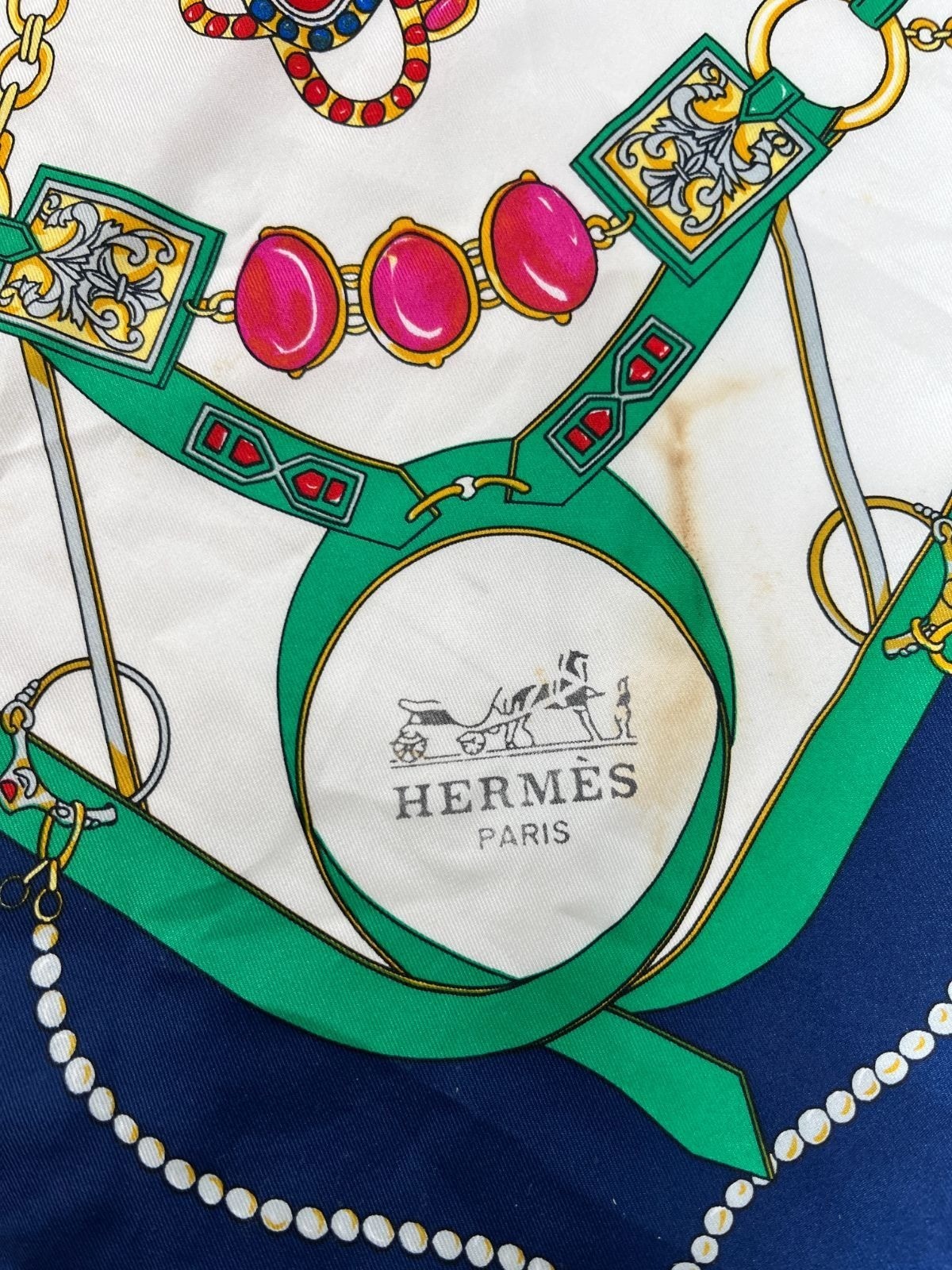 HERMES Jewelry Patterns Carre 90 cm 35in Silk Scarf Navy Multicolor Vintage Auth