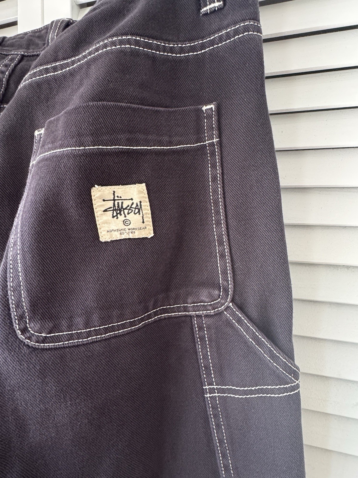 Stussy Carpenter Overdyed Work Pant 32 Black Denim Contrast Stitch Double Knee