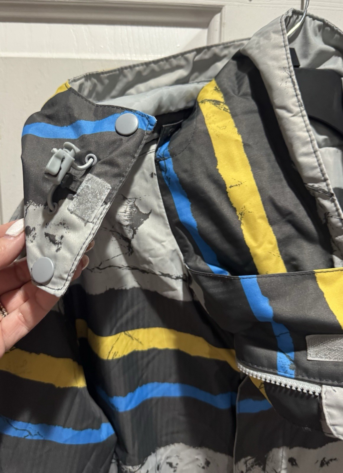 Quiksilver Jacket Mens Large Gray Striped Tech 10.000MM Hooded Snowboard Ski Y2K