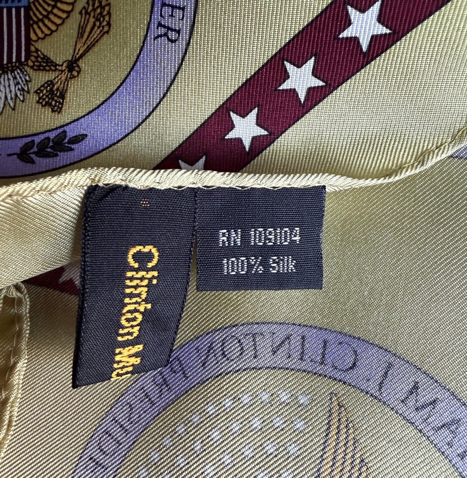 Bill Clinton Presidential Museum Library Scarf 35 in.Sq. Silk Gold Lavender Seal