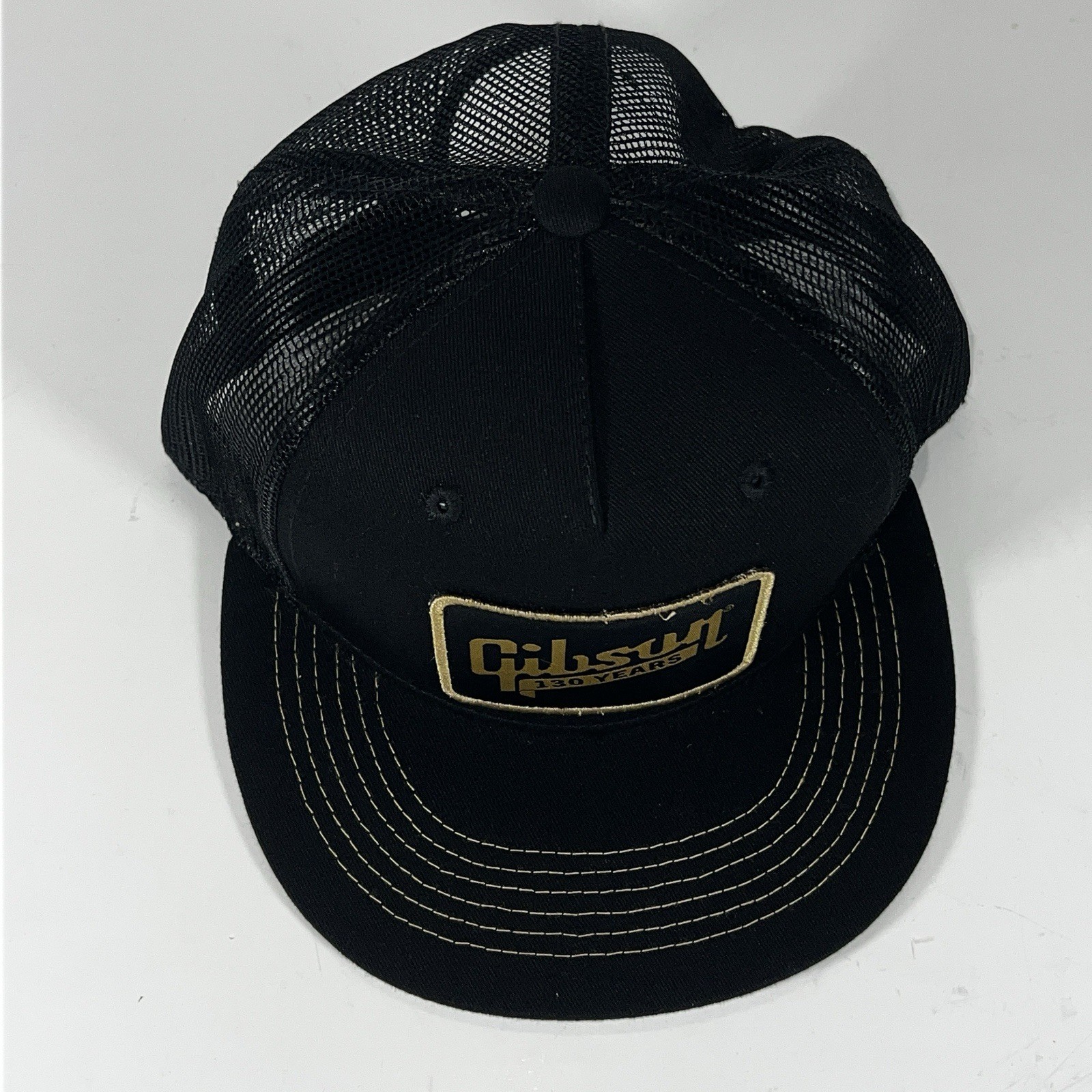 GIBSON Black Trucker Snapback Mesh Back 130 Year Anniversary Authentic Gibson