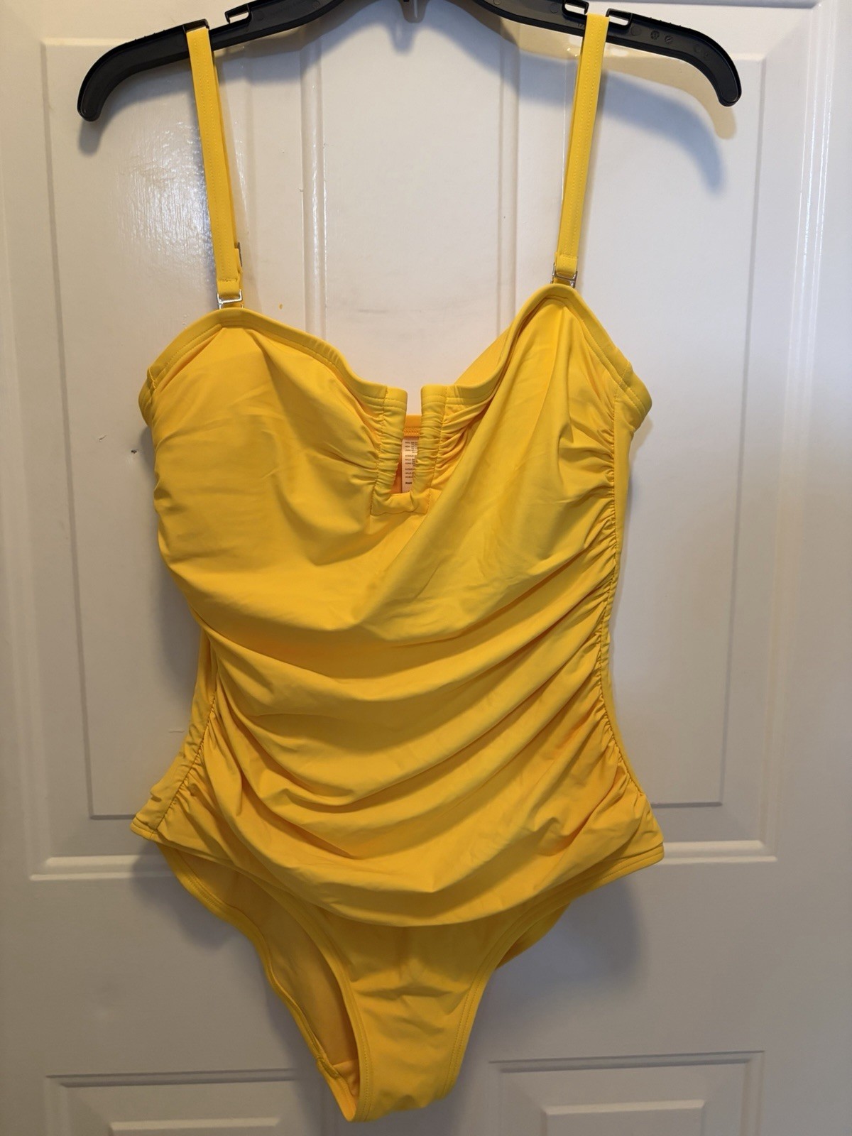 DKNY Women’s Yellow Solid One-Piece Swimsuit Size L Regular Adjustable Strap